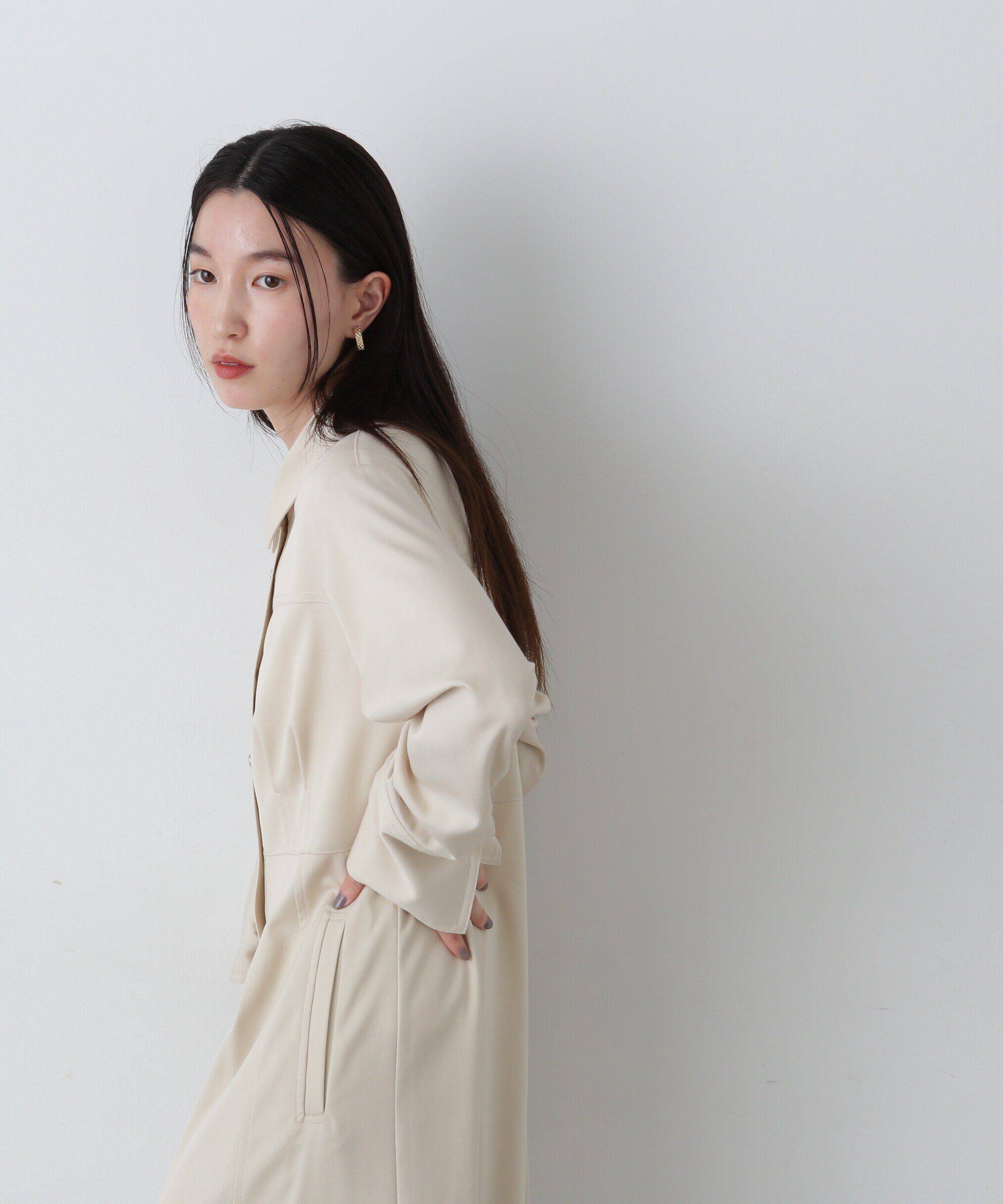  「デニムライクロングシャツワンピース」|ワンピース|