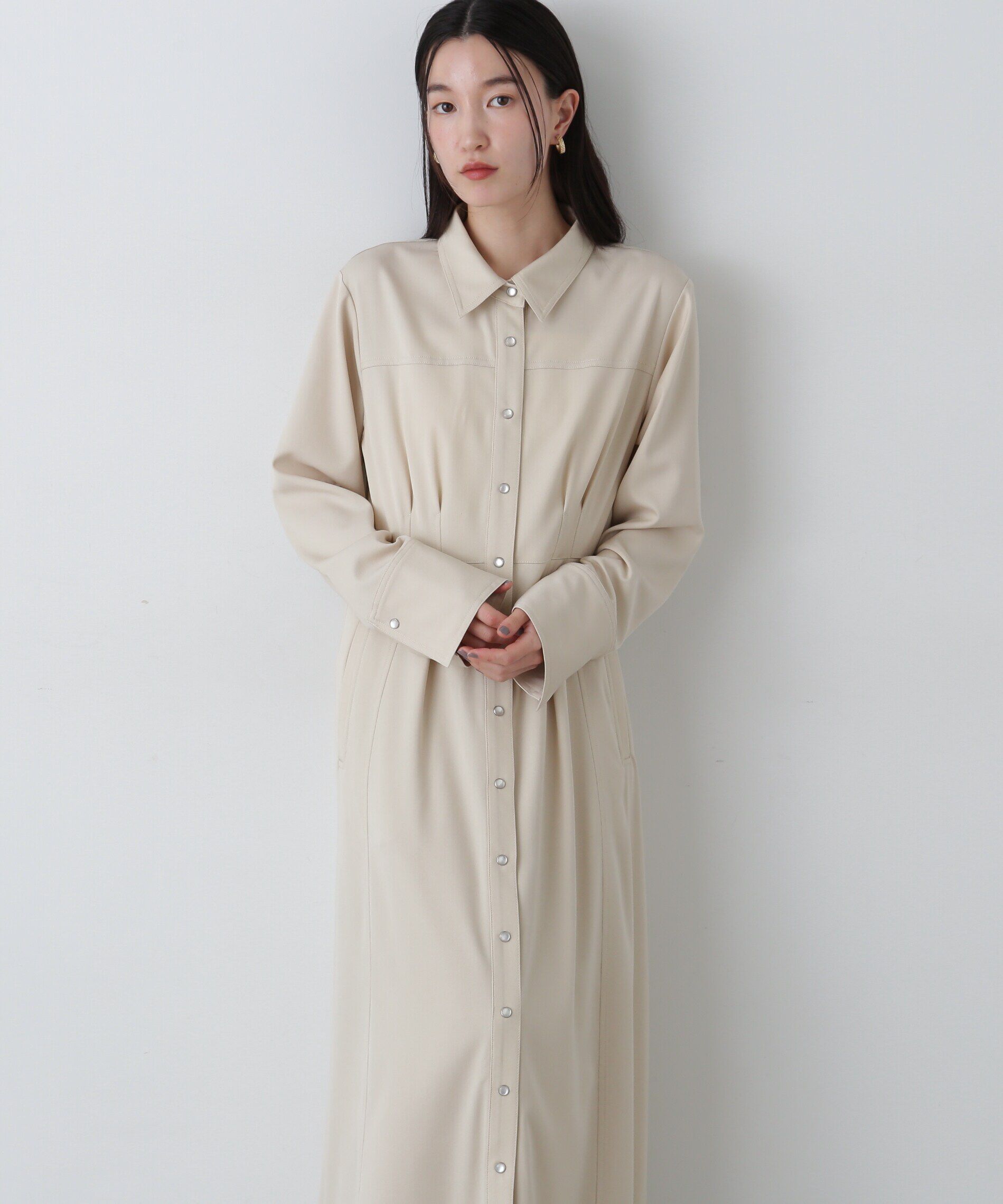  「デニムライクロングシャツワンピース」|ワンピース|