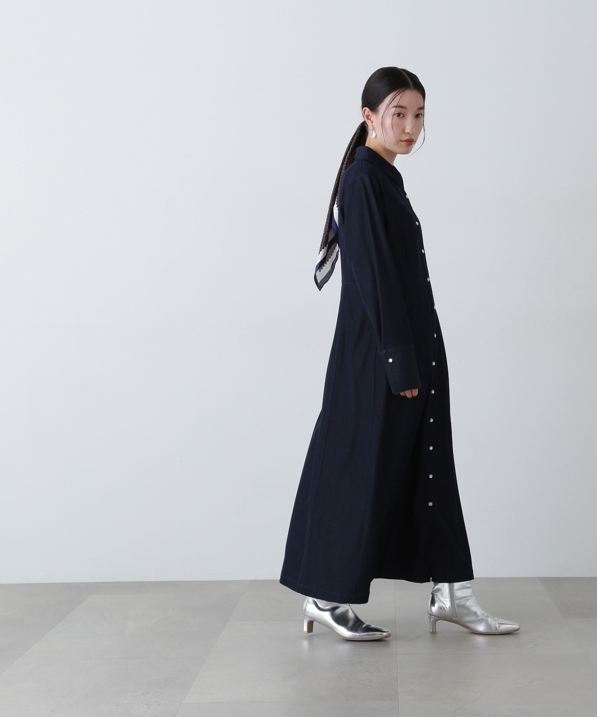 「デニムライクロングシャツワンピース」|ワンピース|