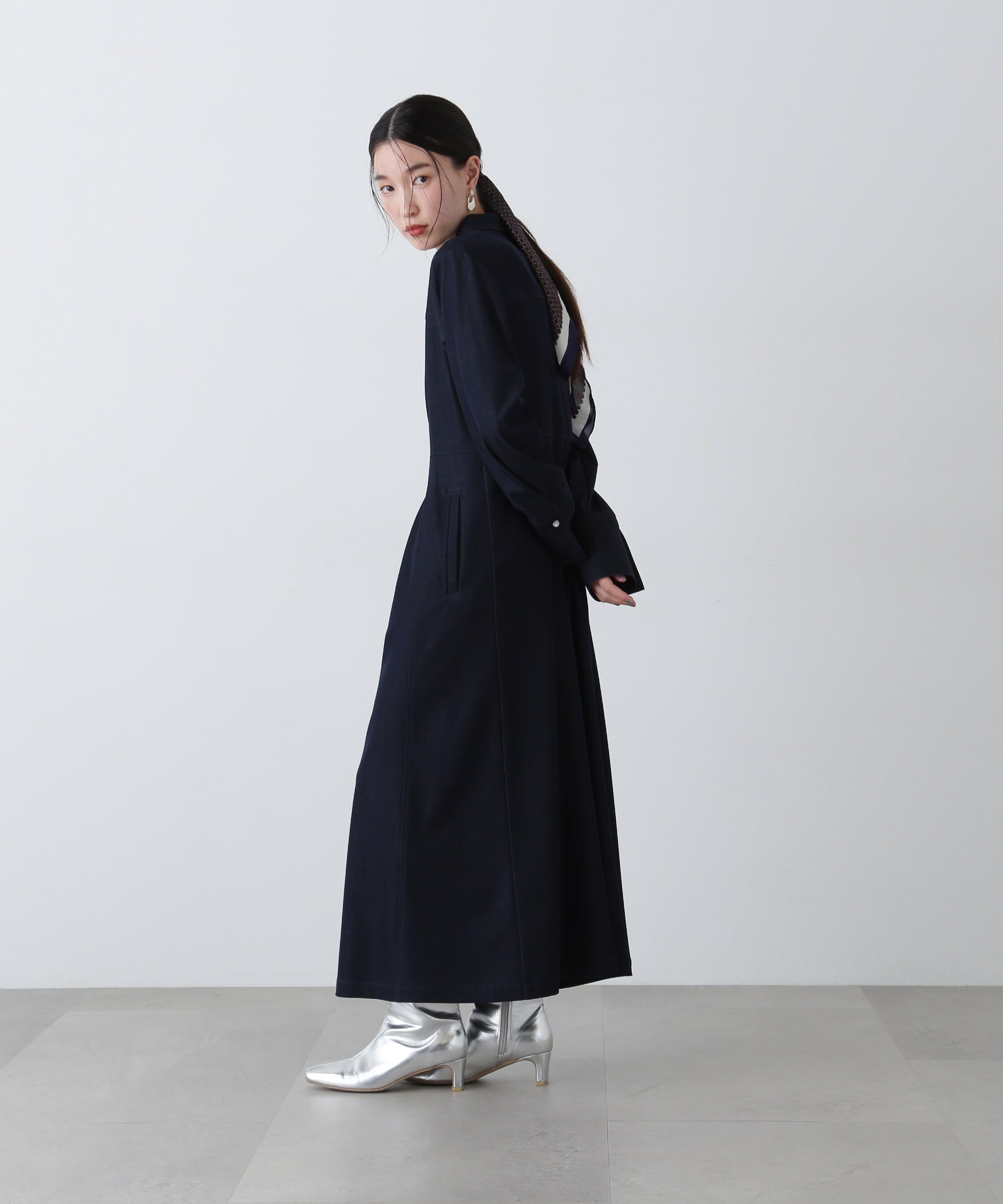  「デニムライクロングシャツワンピース」|ワンピース|