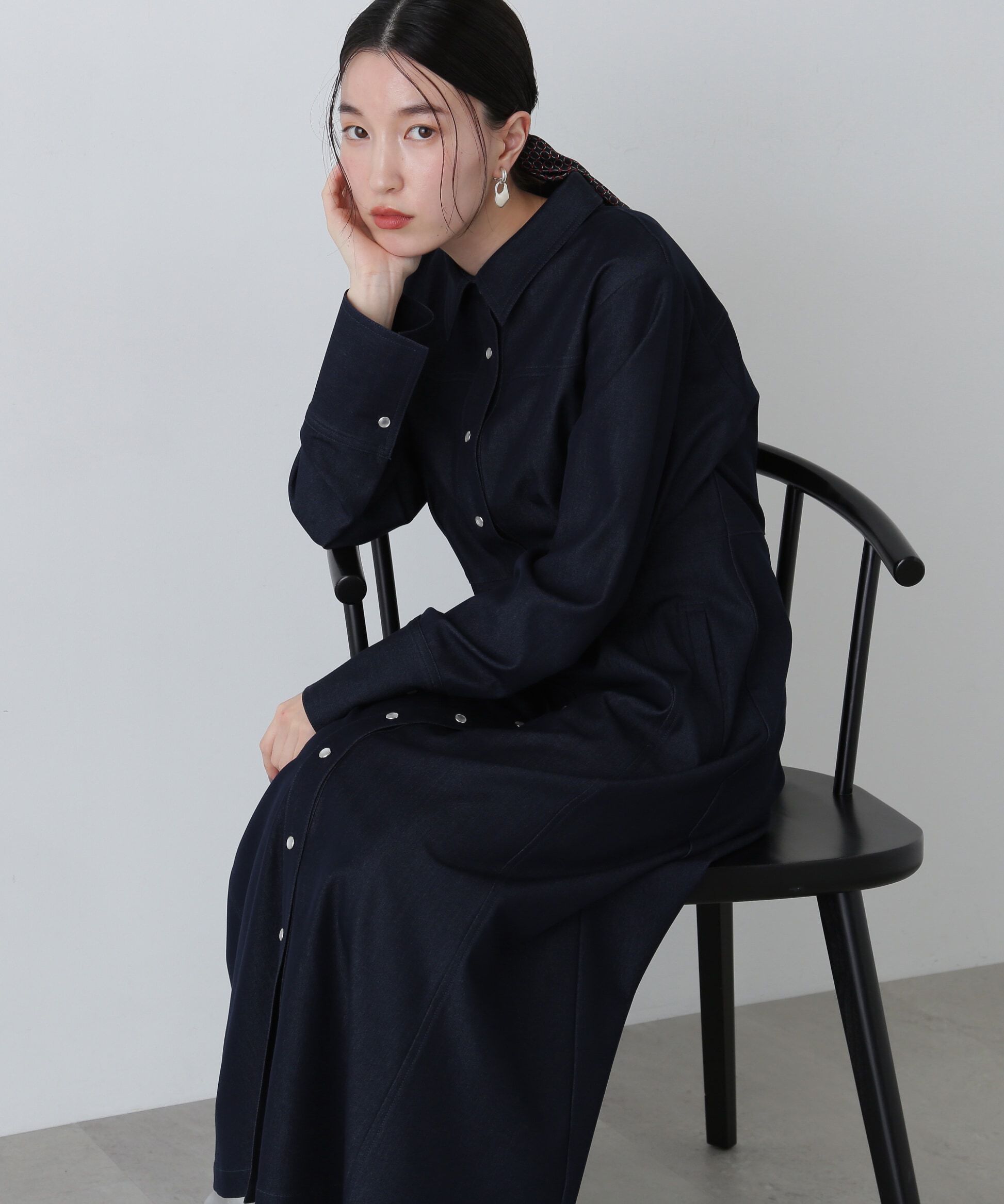  「デニムライクロングシャツワンピース」|ワンピース|