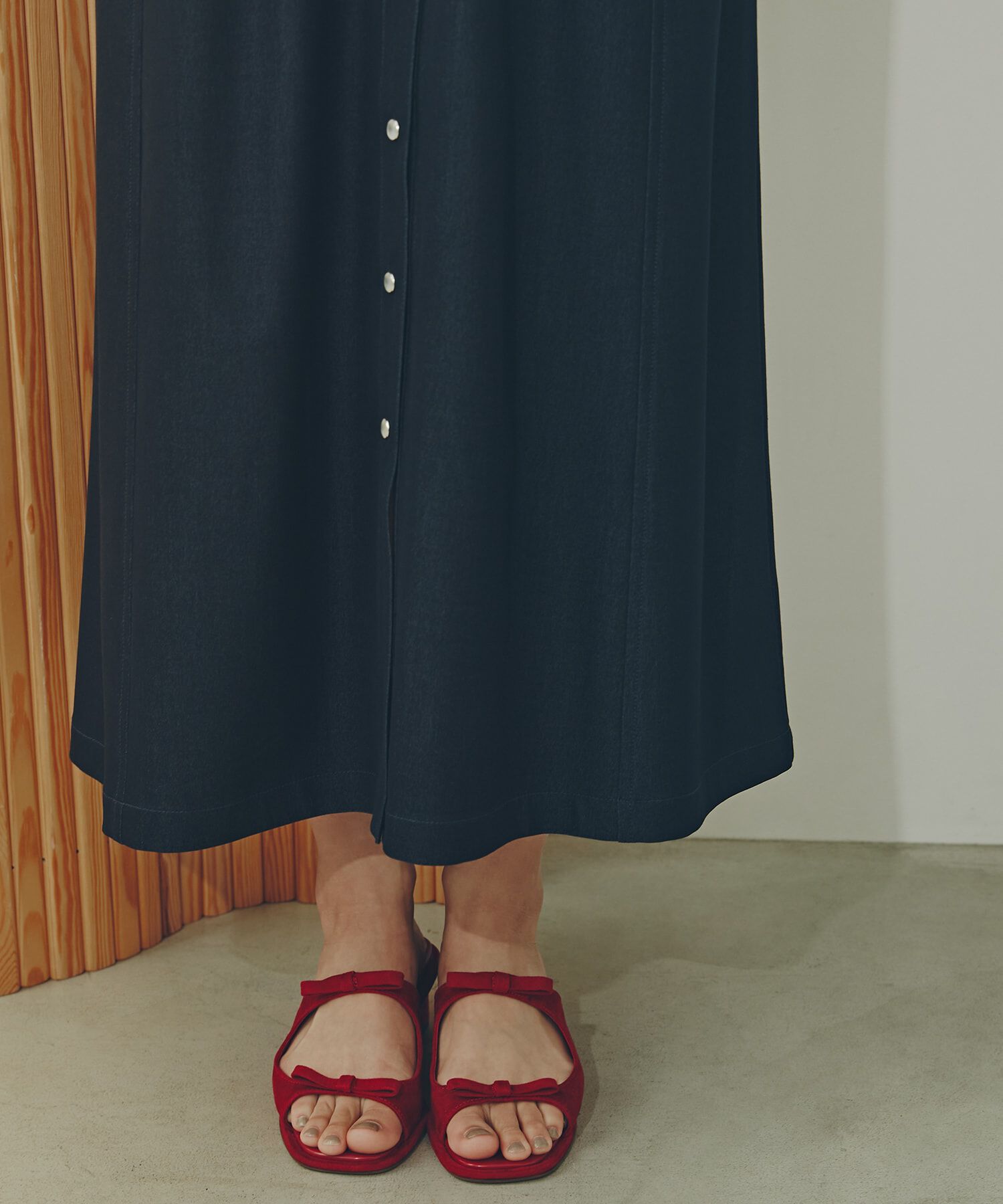  「デニムライクロングシャツワンピース」|ワンピース|