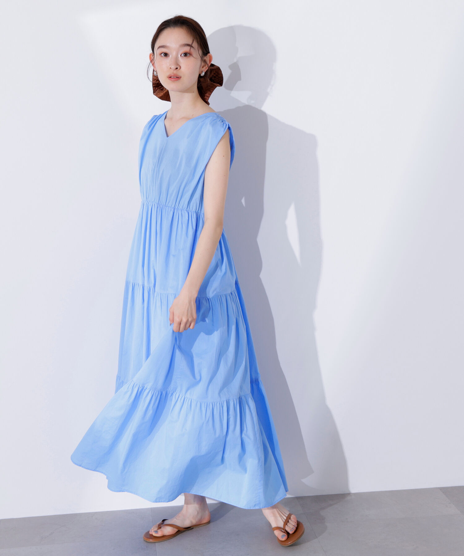  「コットンVネックティアードワンピース」|ワンピース|