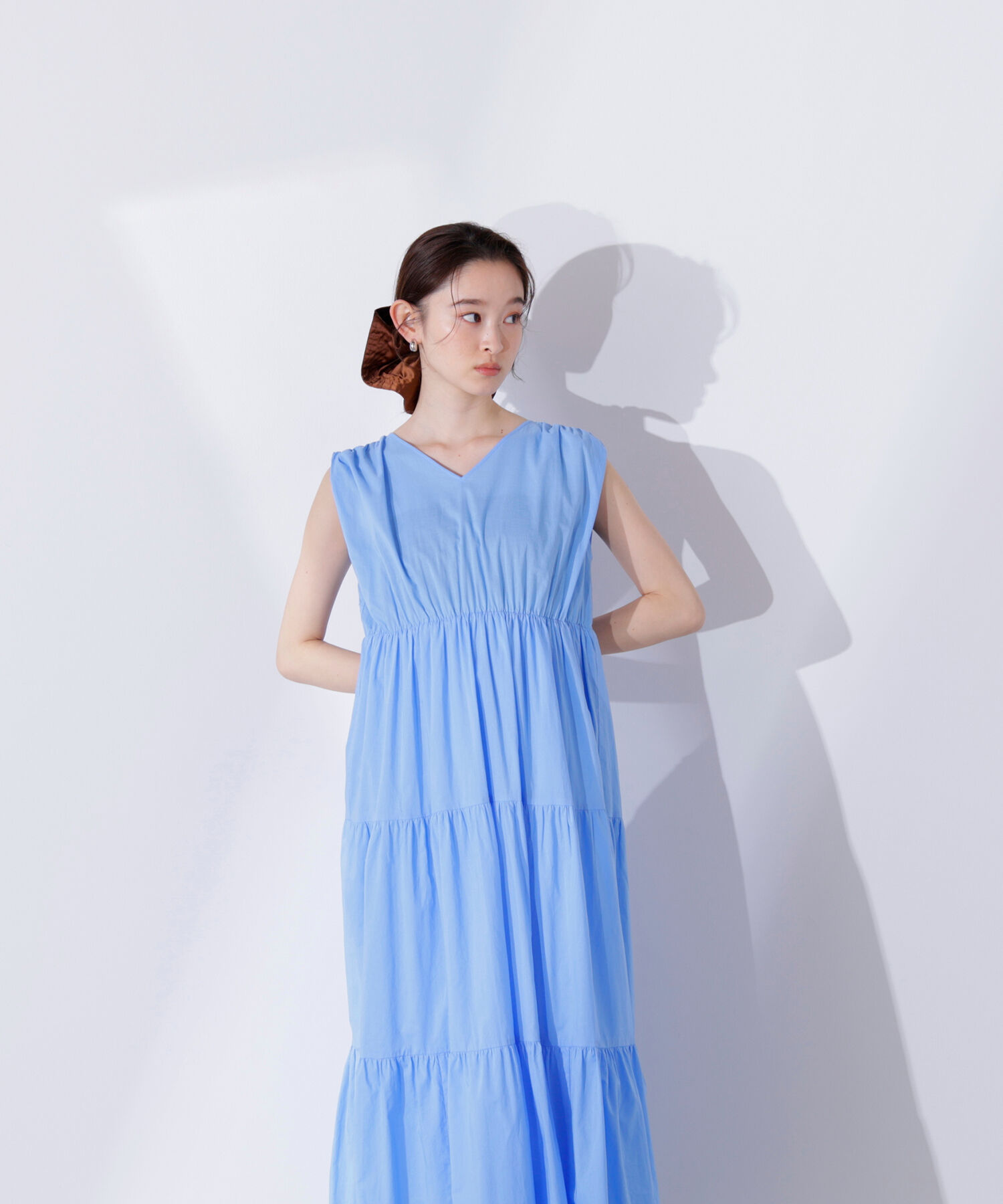  「コットンVネックティアードワンピース」|ワンピース|