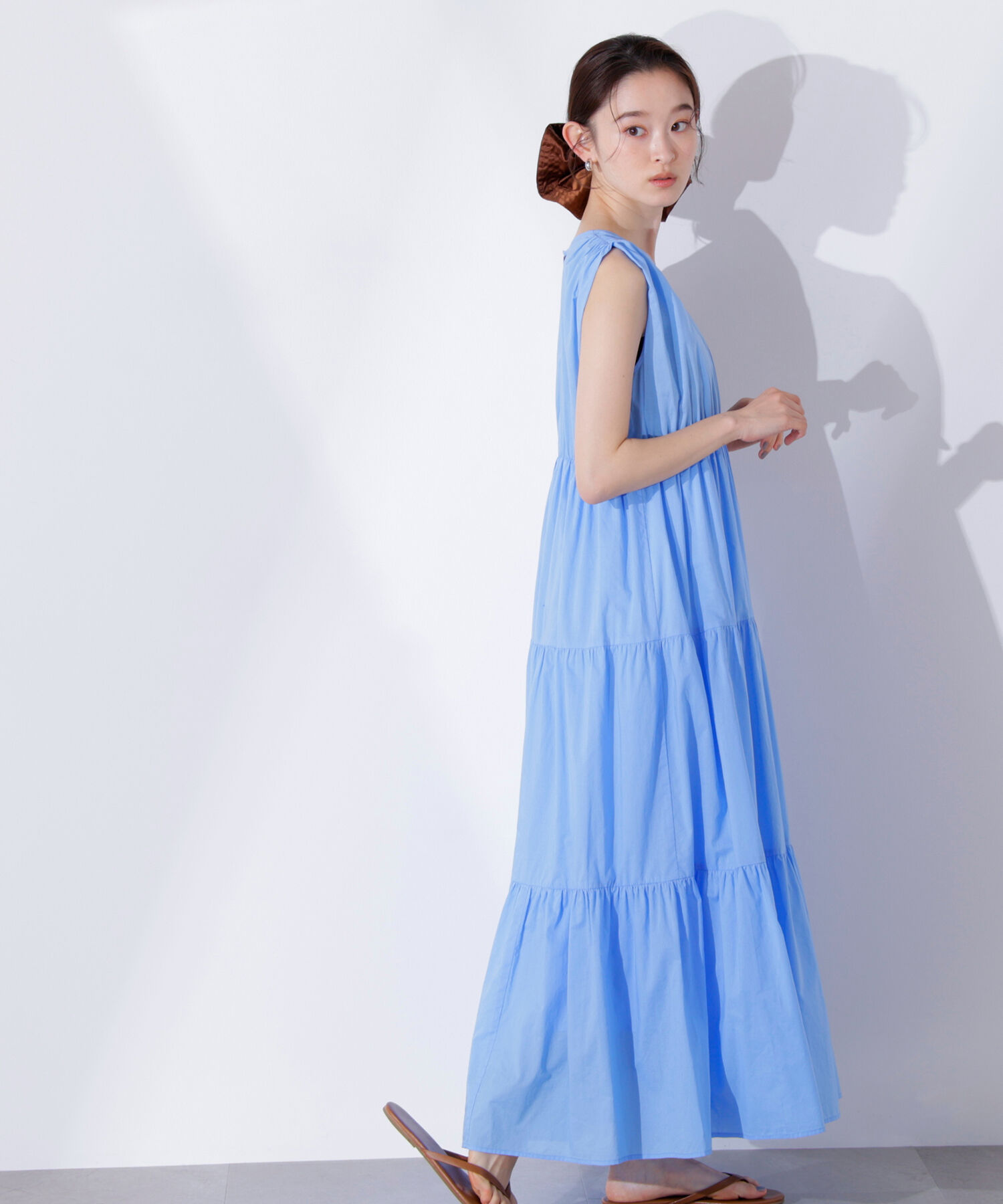  「コットンVネックティアードワンピース」|ワンピース|