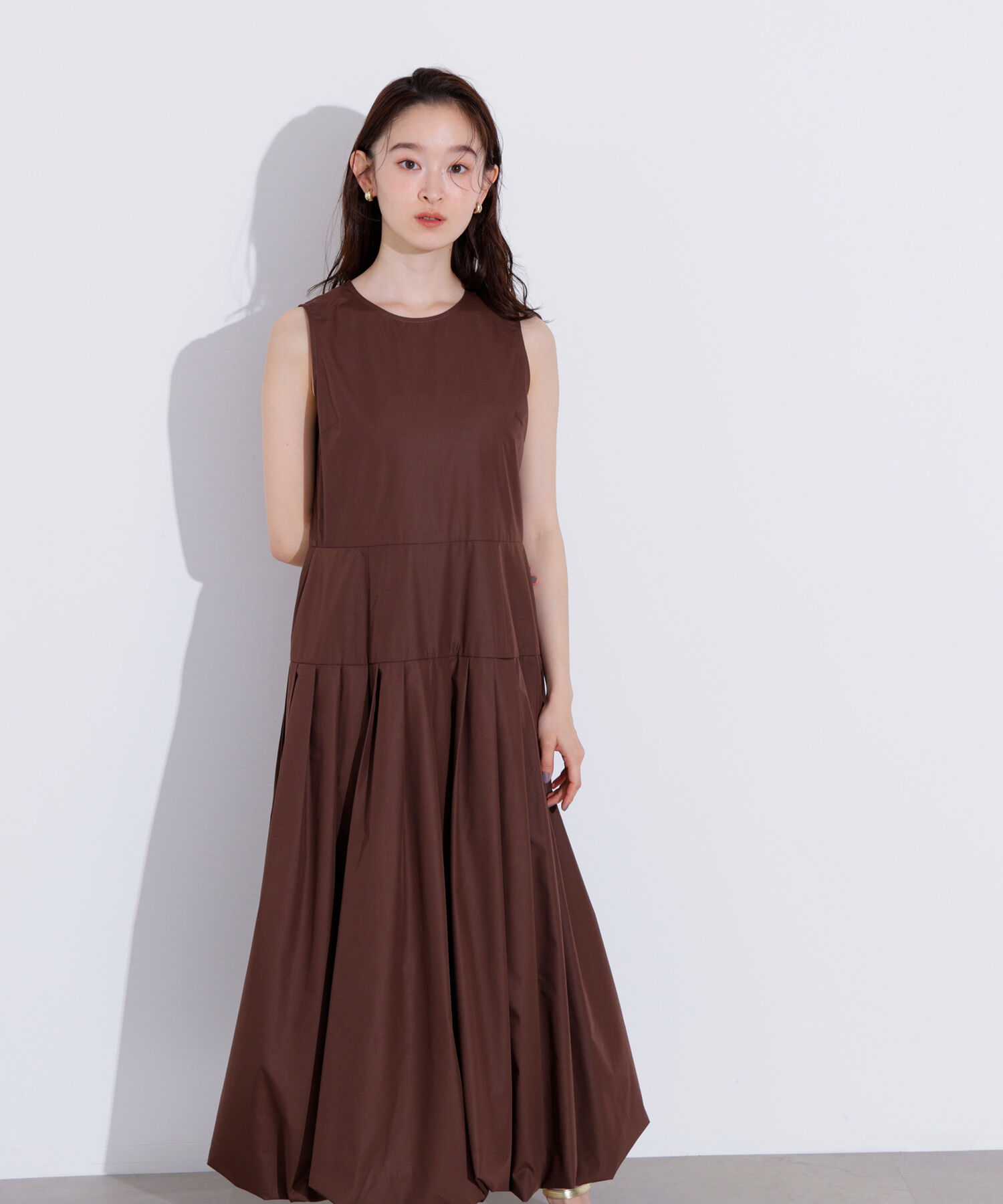  「バルーンノースリーブワンピース」|ワンピース|ブラウン