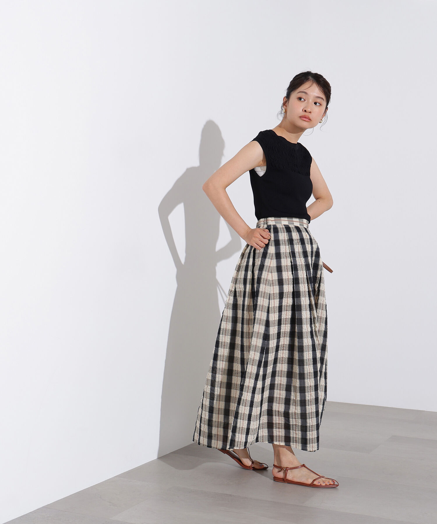  「シアーチェックフレアスカート」|スカート|