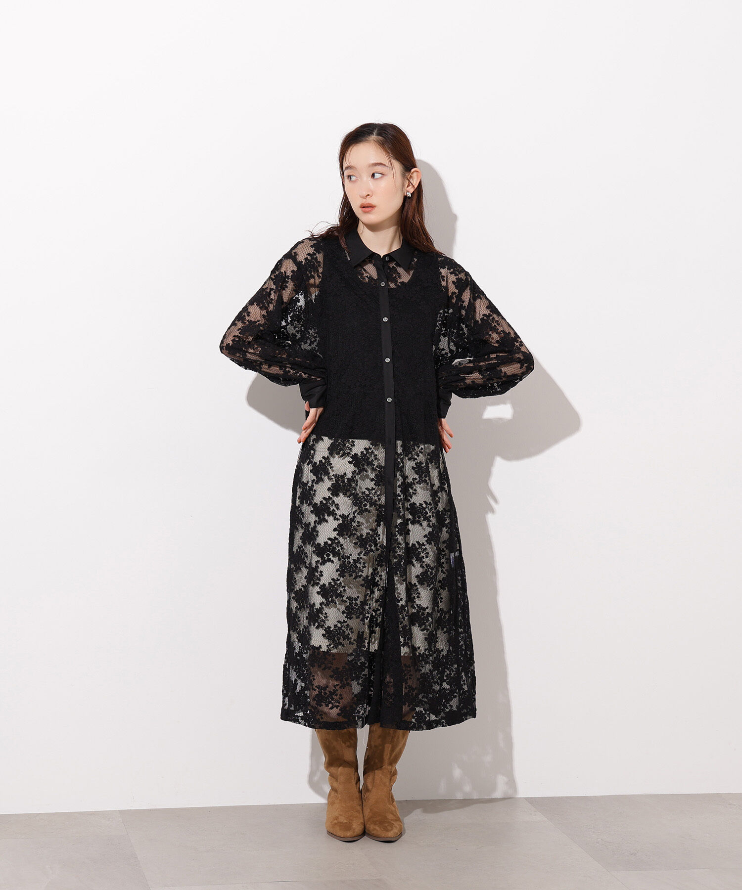  「レースクレリックシャツワンピース」|ワンピース|