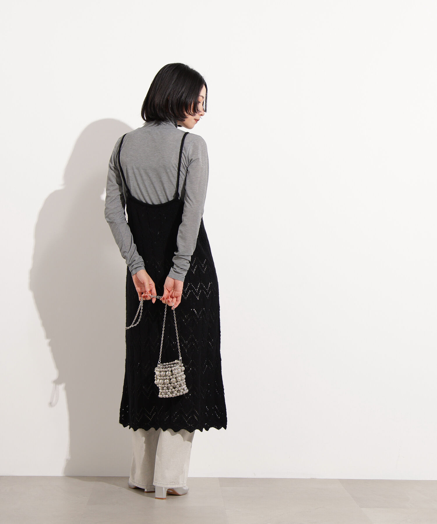  「透かし編みニットキャミワンピース」|スカート|