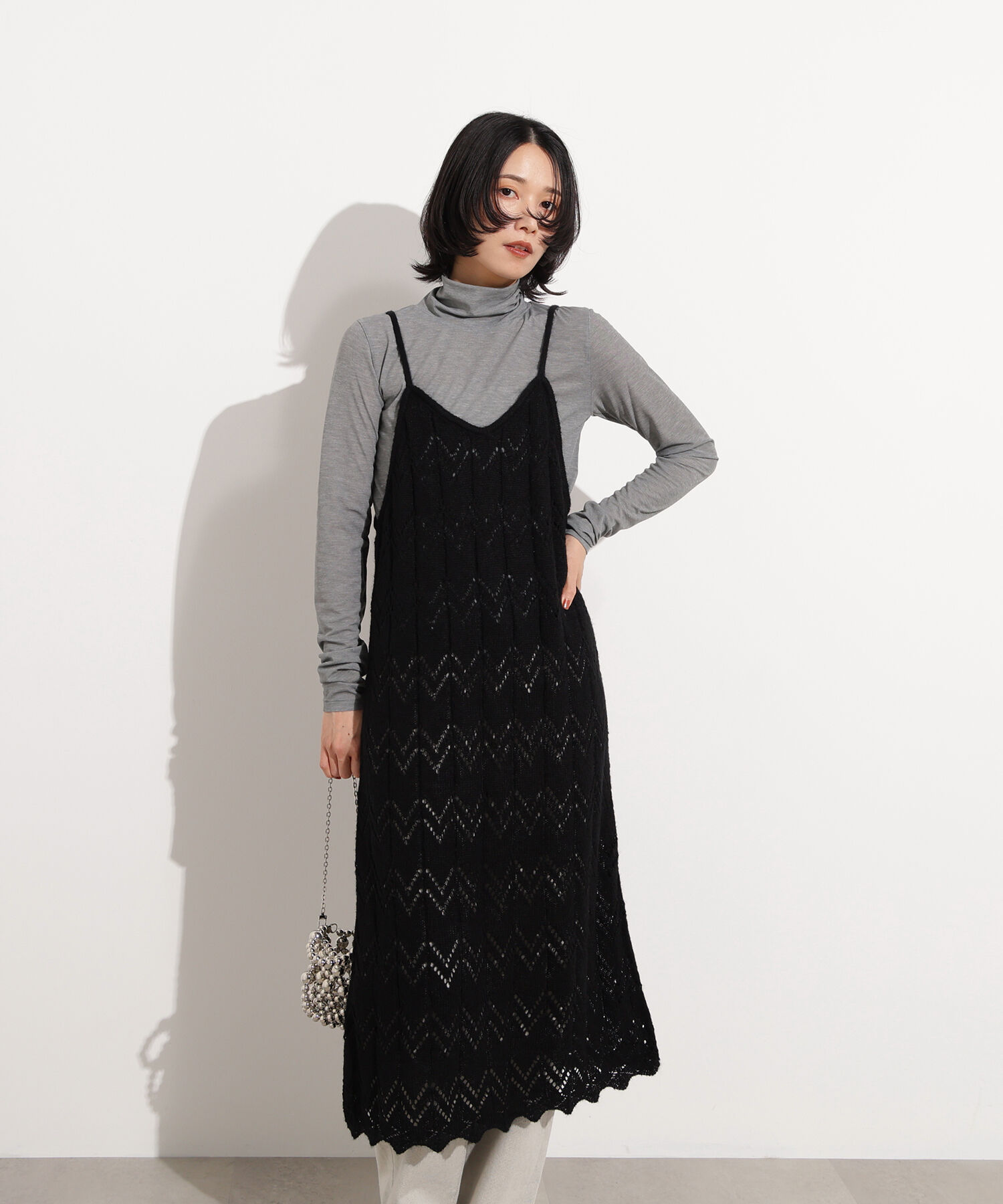  「透かし編みニットキャミワンピース」|スカート|