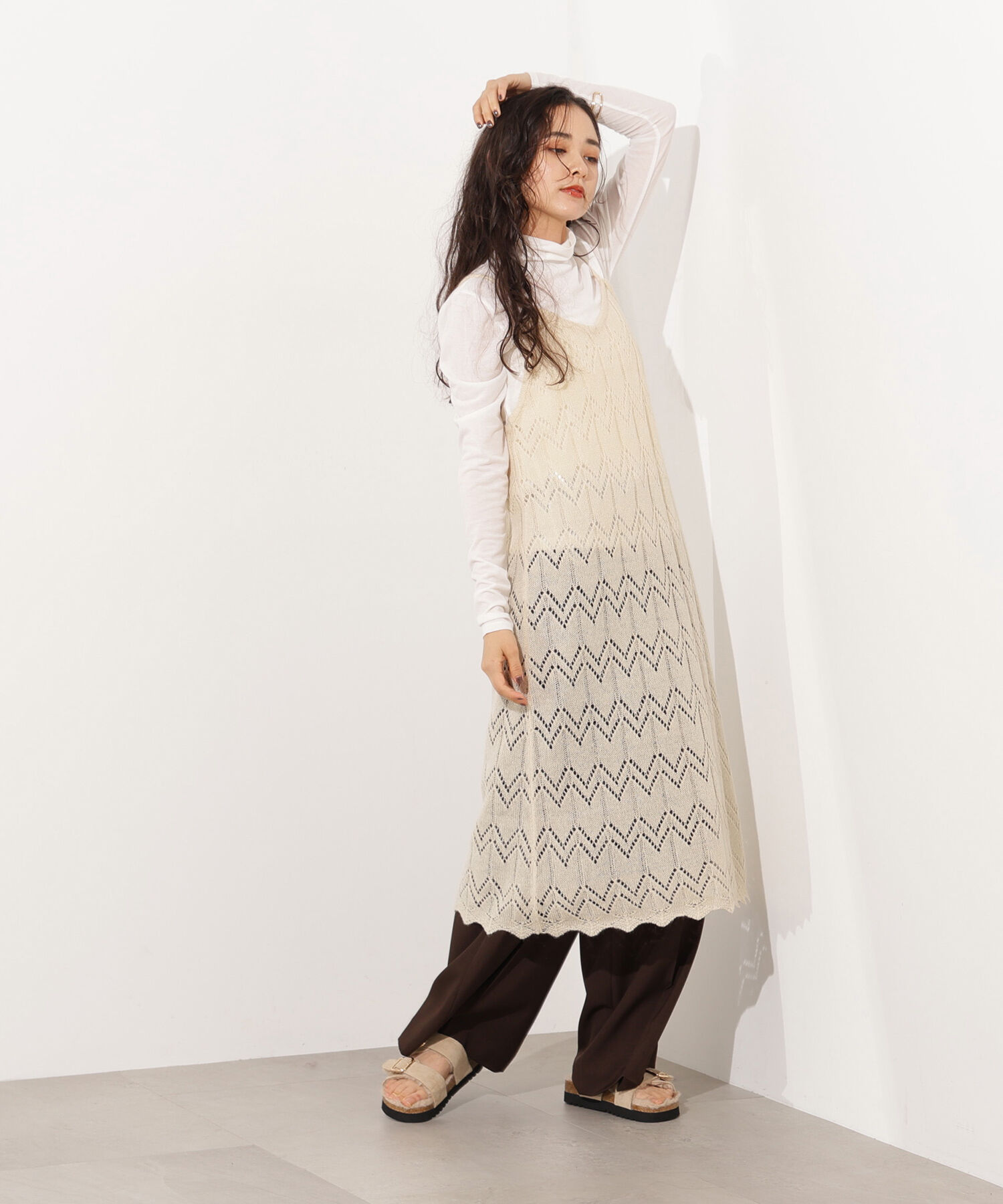  「透かし編みニットキャミワンピース」|スカート|