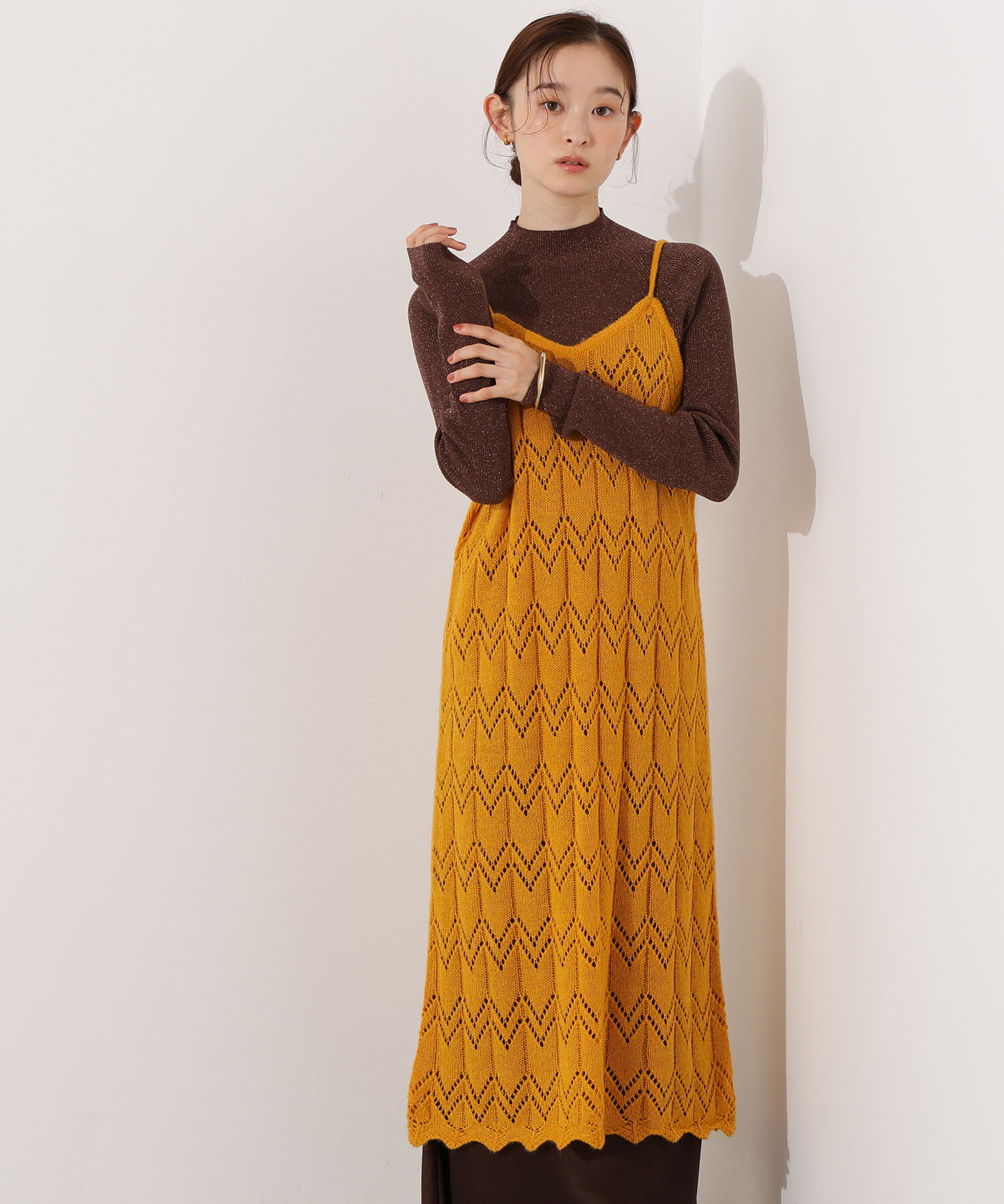  「透かし編みニットキャミワンピース」|スカート|