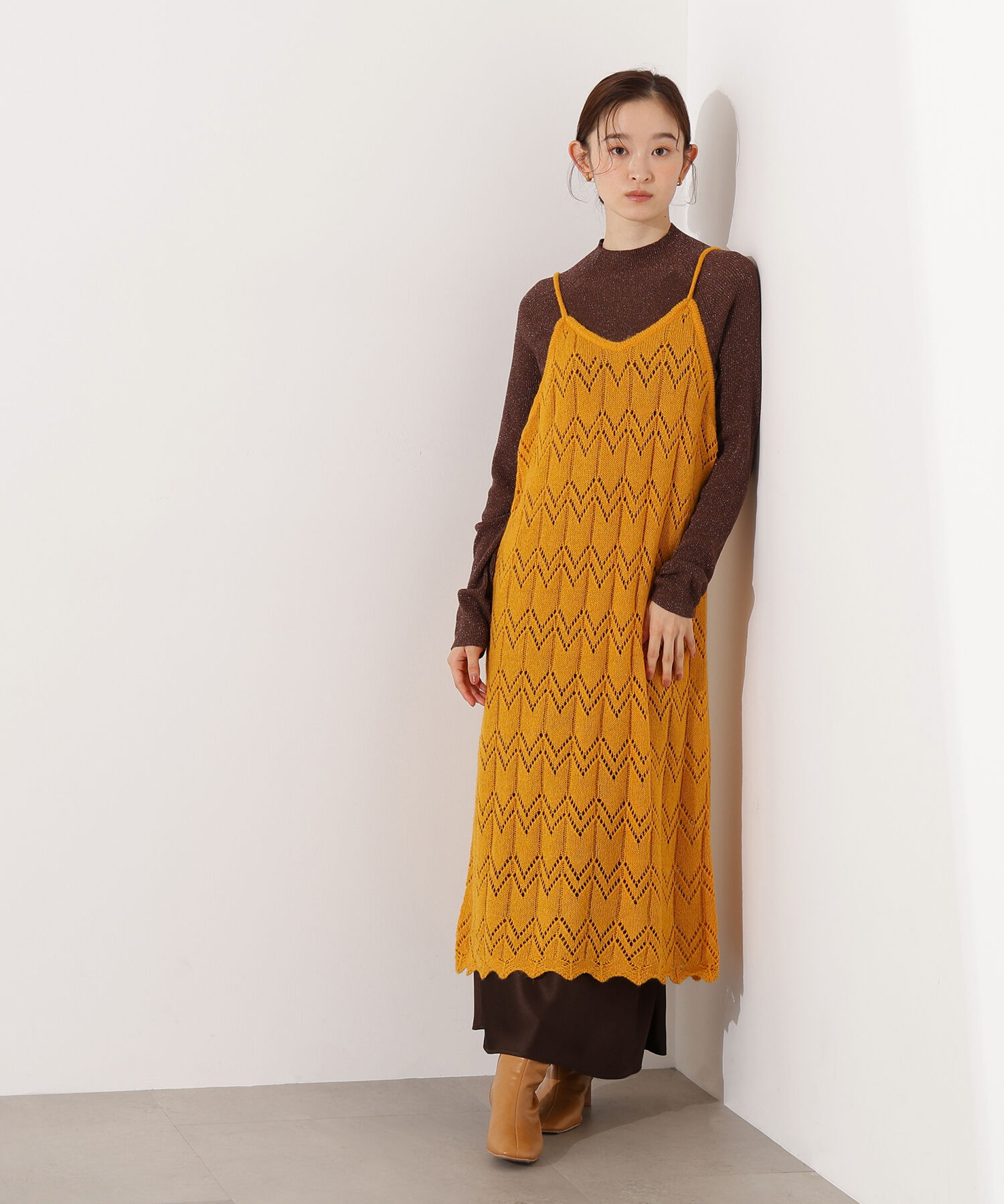  「透かし編みニットキャミワンピース」|スカート|