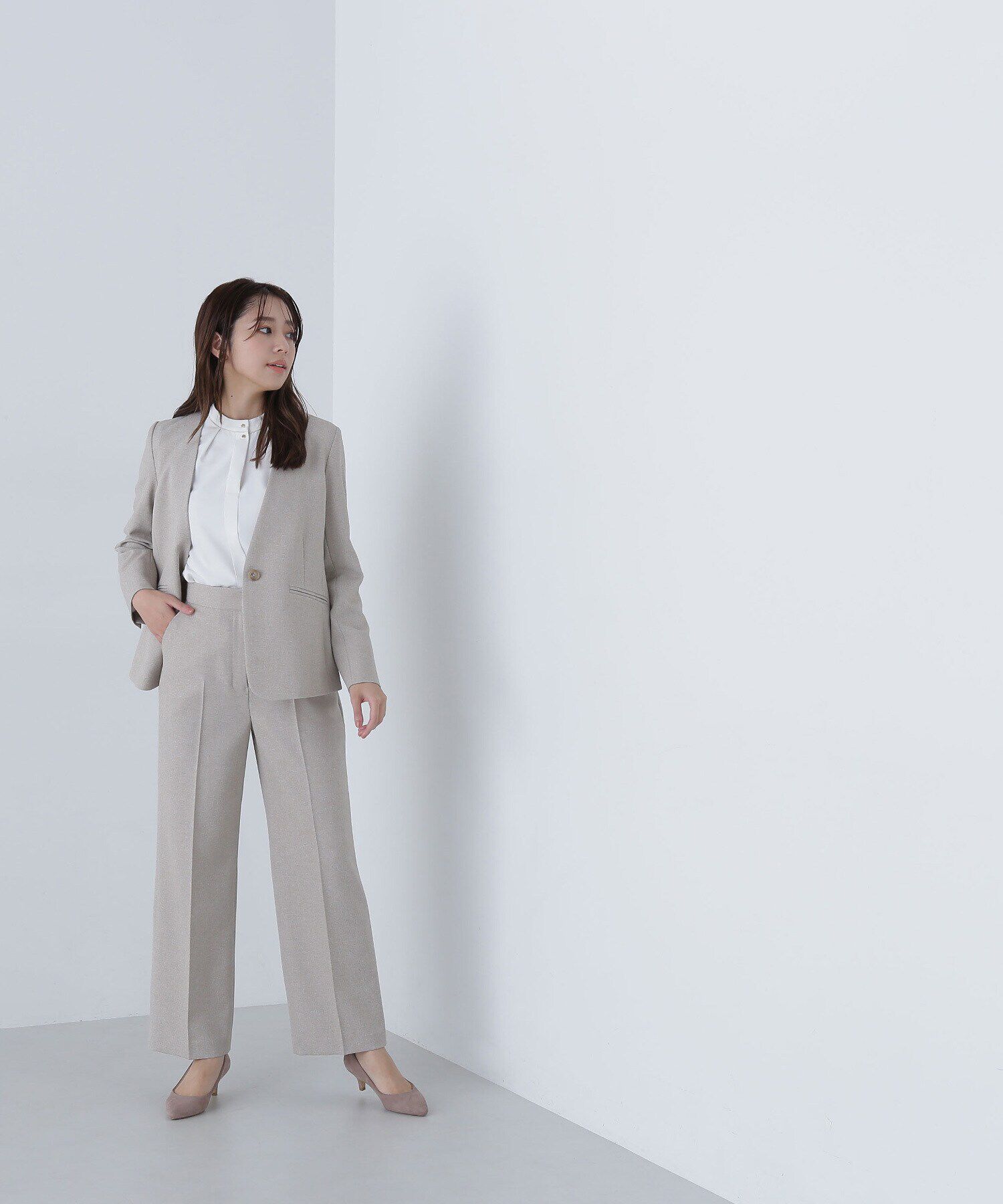  「ドライシャークスキン SET UP ストレートパンツ」|その他|ベージュ