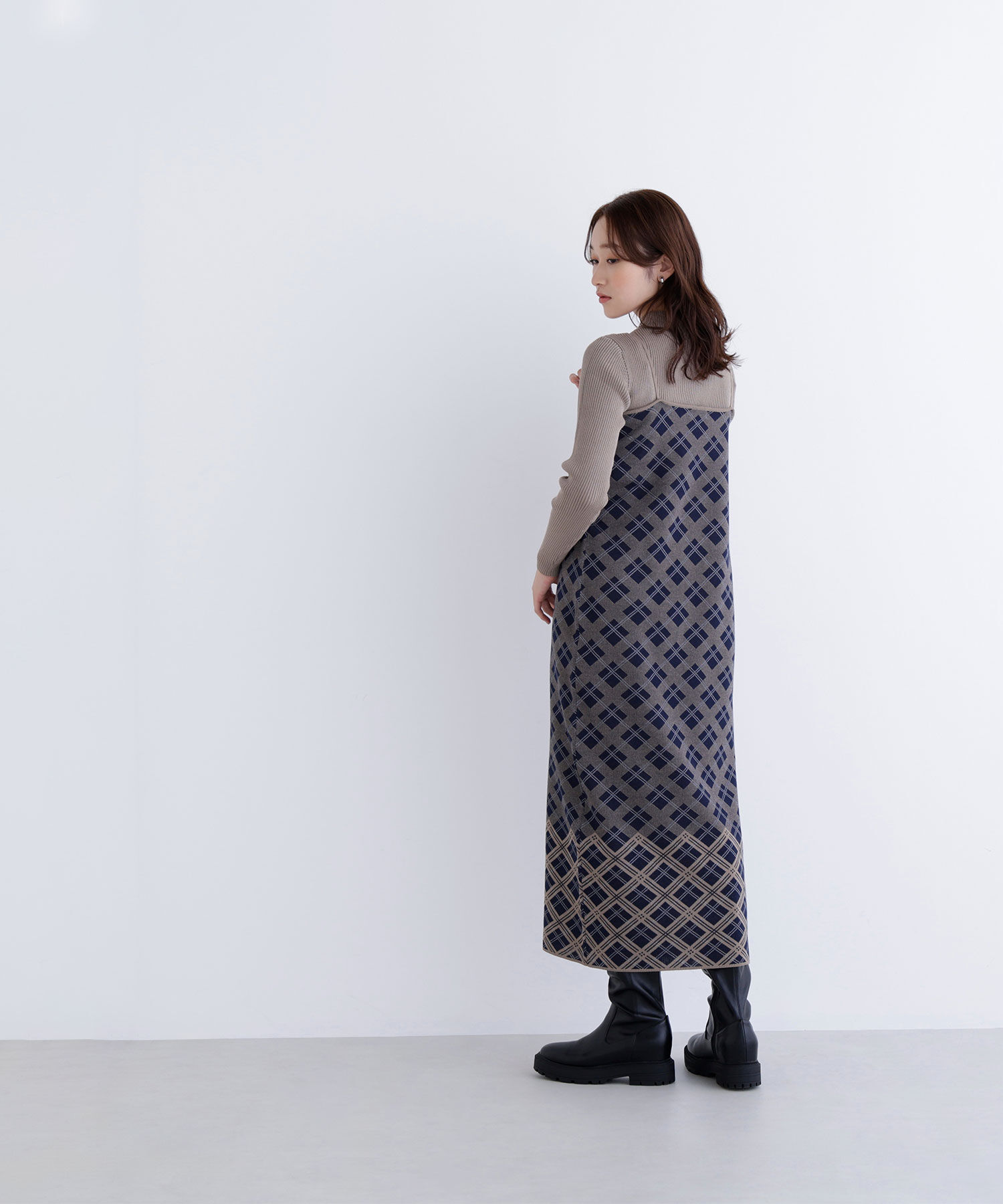  「チェックニットキャミワンピースセット」|ワンピース|
