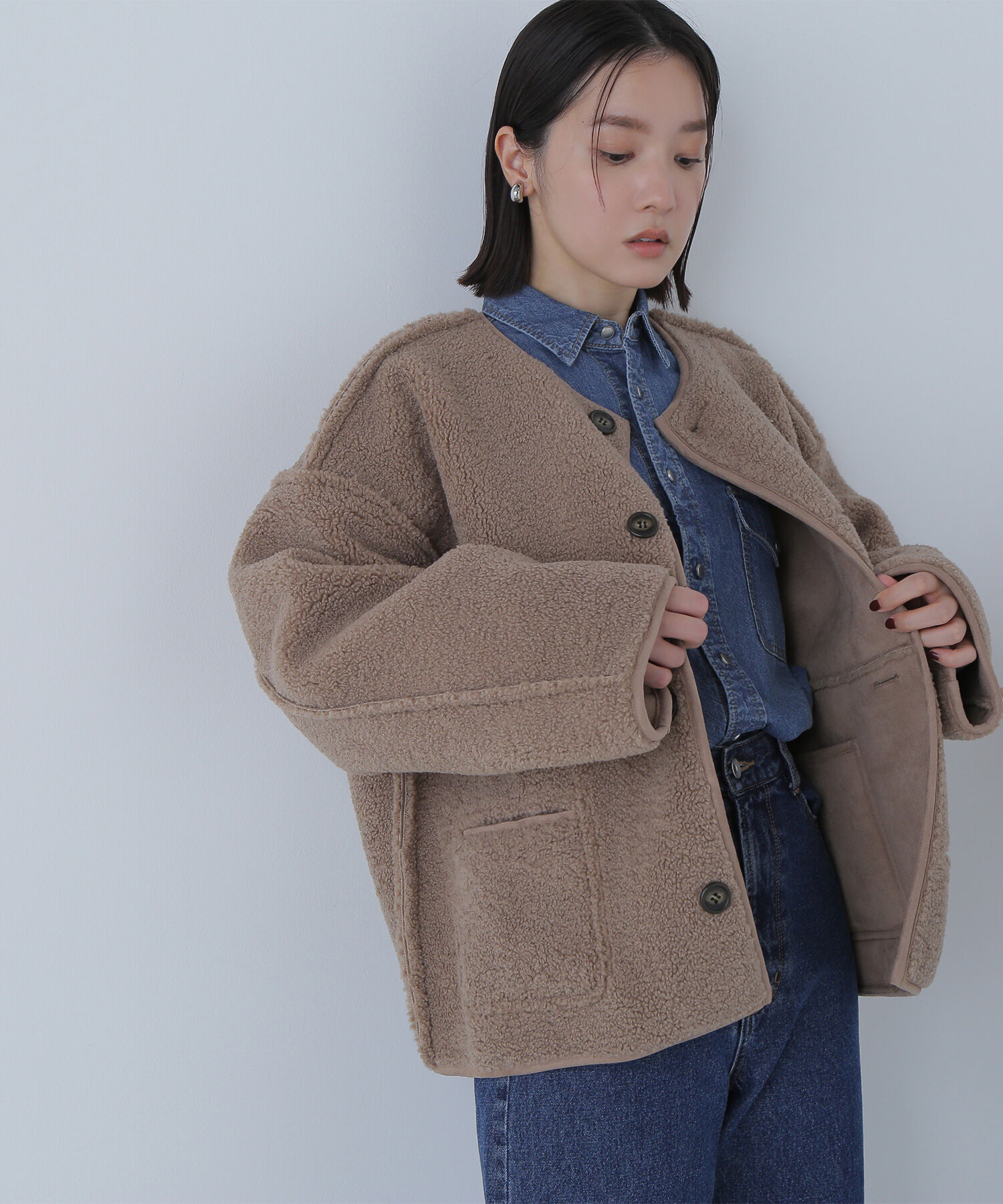  「リバーシブルフェイクスウェードコート」|ブルゾン・スタジャン|モカ