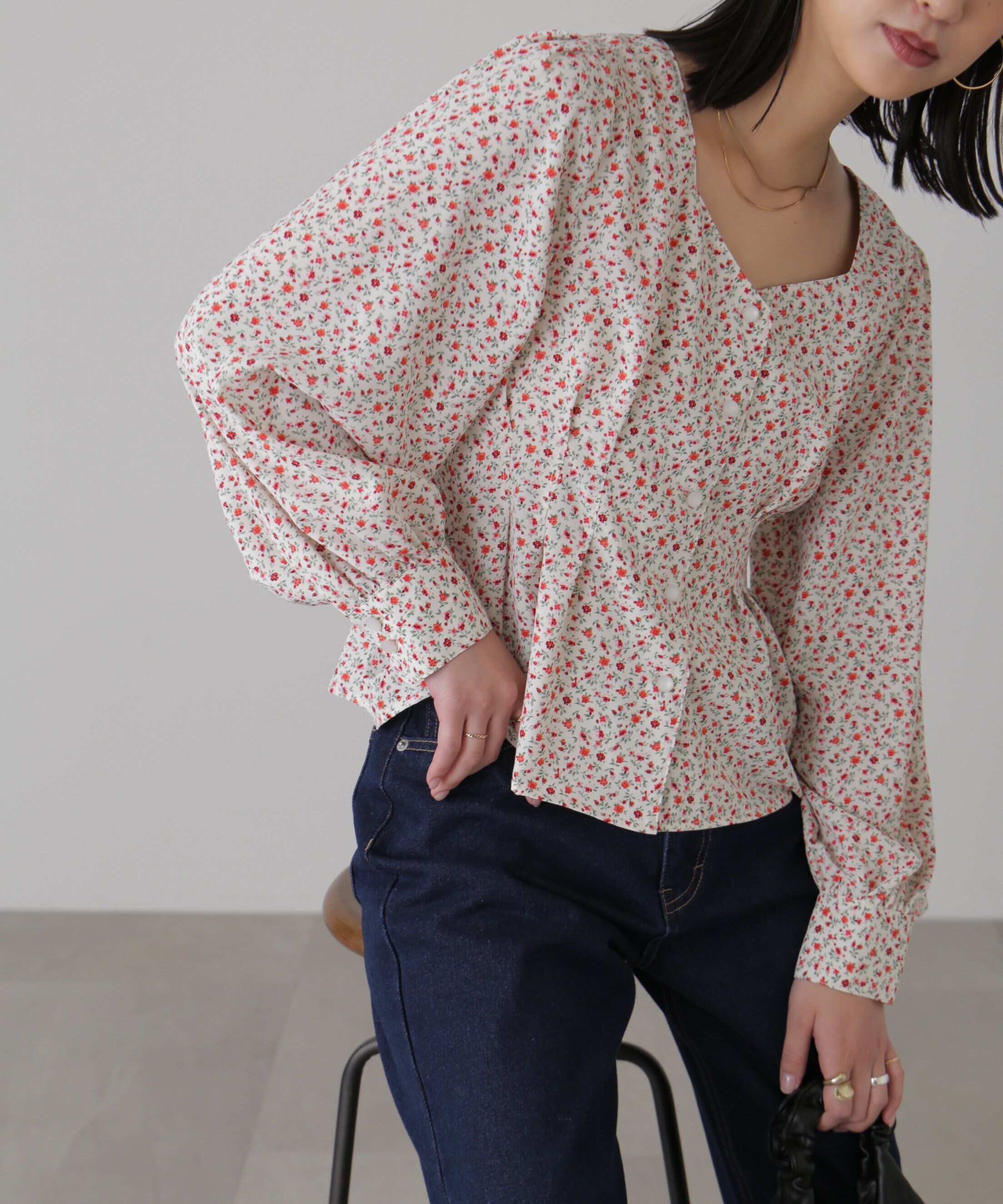  「ウエストタック花柄ブラウス」|シャツ・ブラウス|