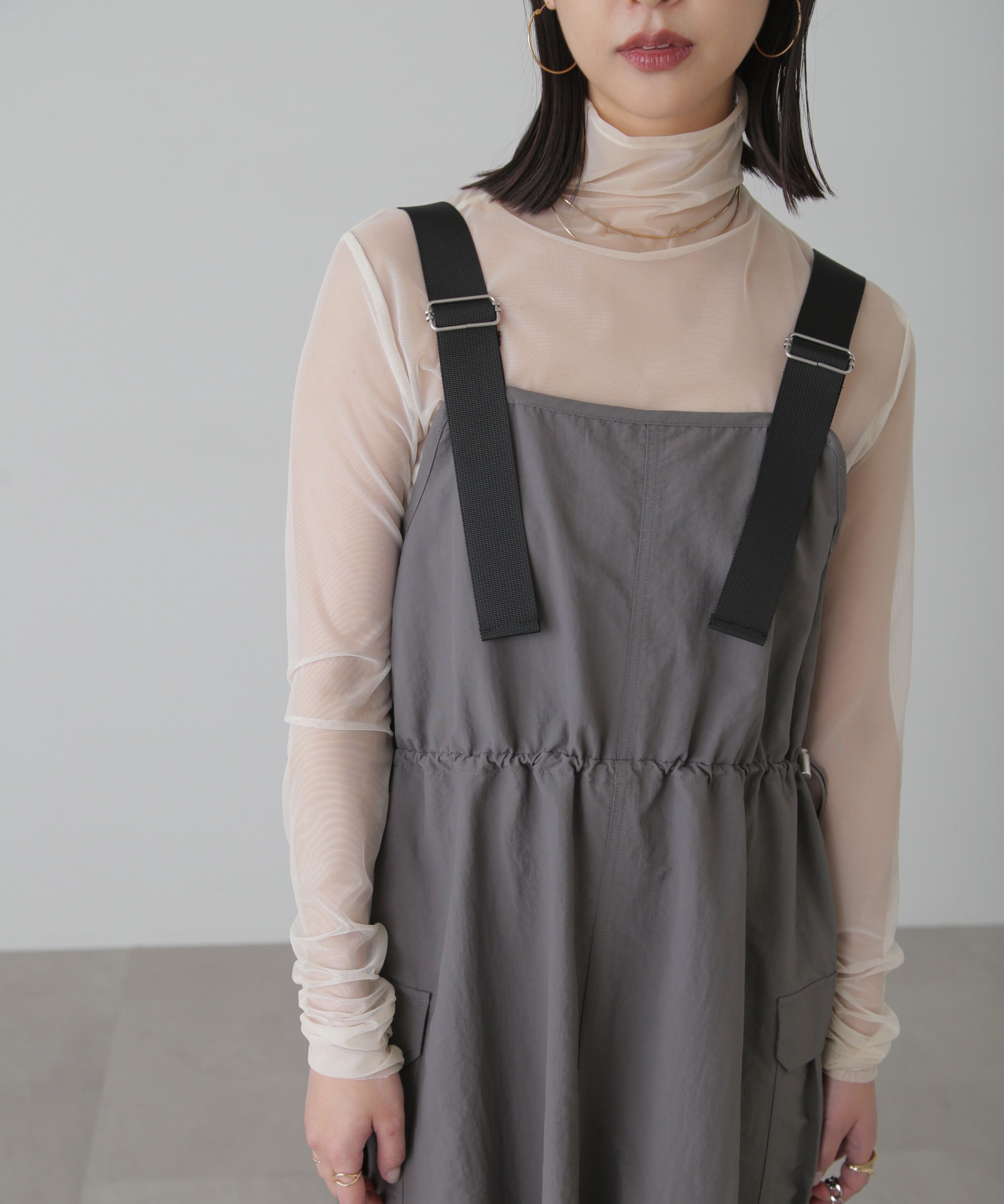  「ウエストドロストナイロンジャンパースカート」|ワンピース|