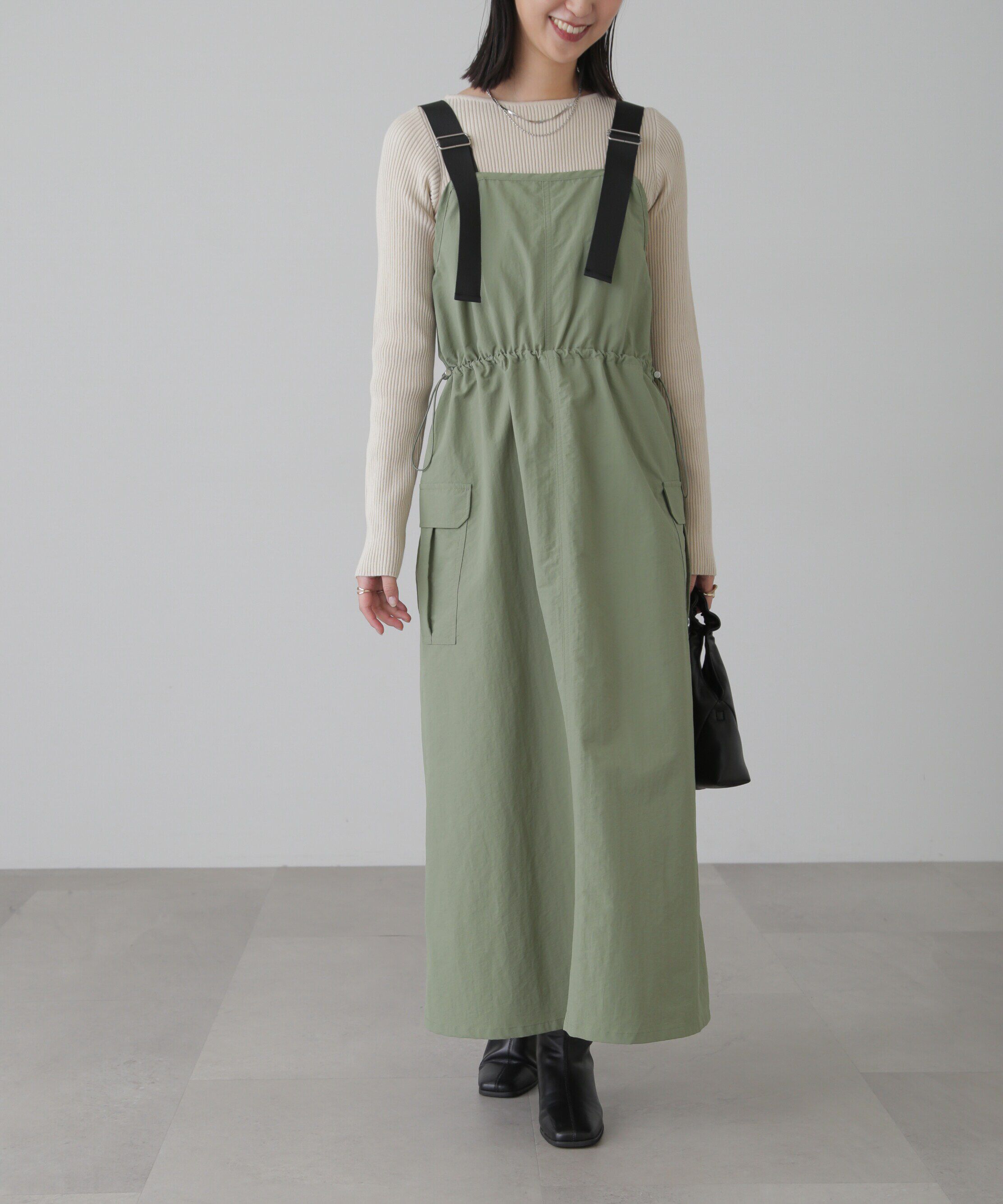  「ウエストドロストナイロンジャンパースカート」|ワンピース|カーキ