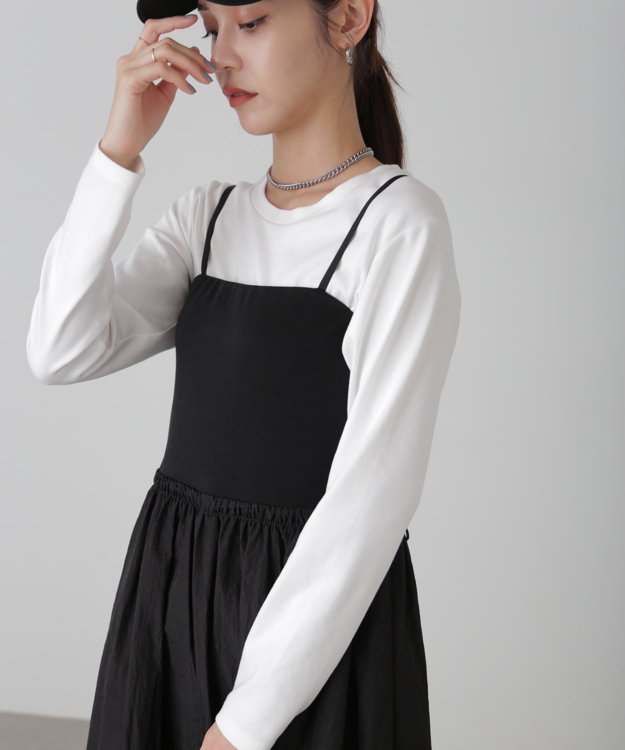  「異素材ドッキングキャミワンピース」|ワンピース|