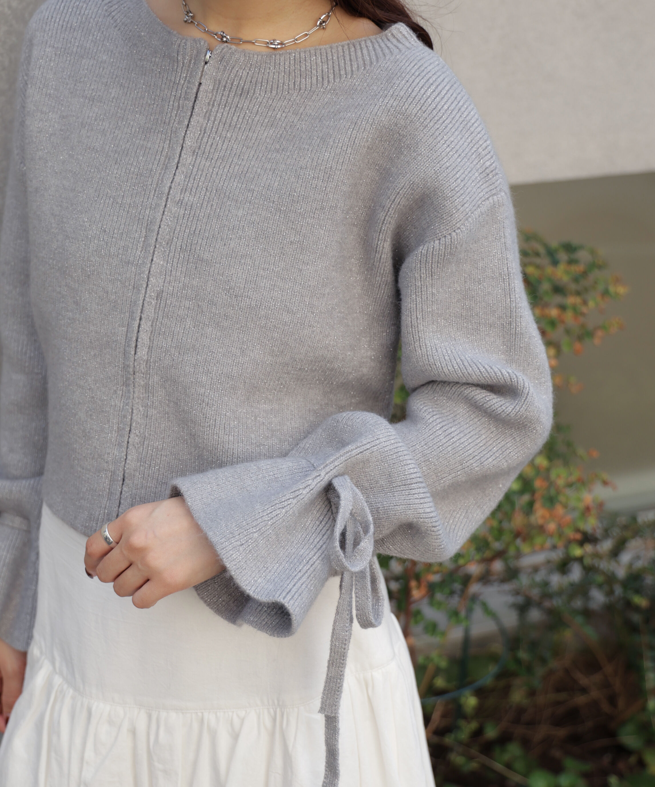  「ダブルジップキャンディスリーブカーディガン」|ニット・セーター|