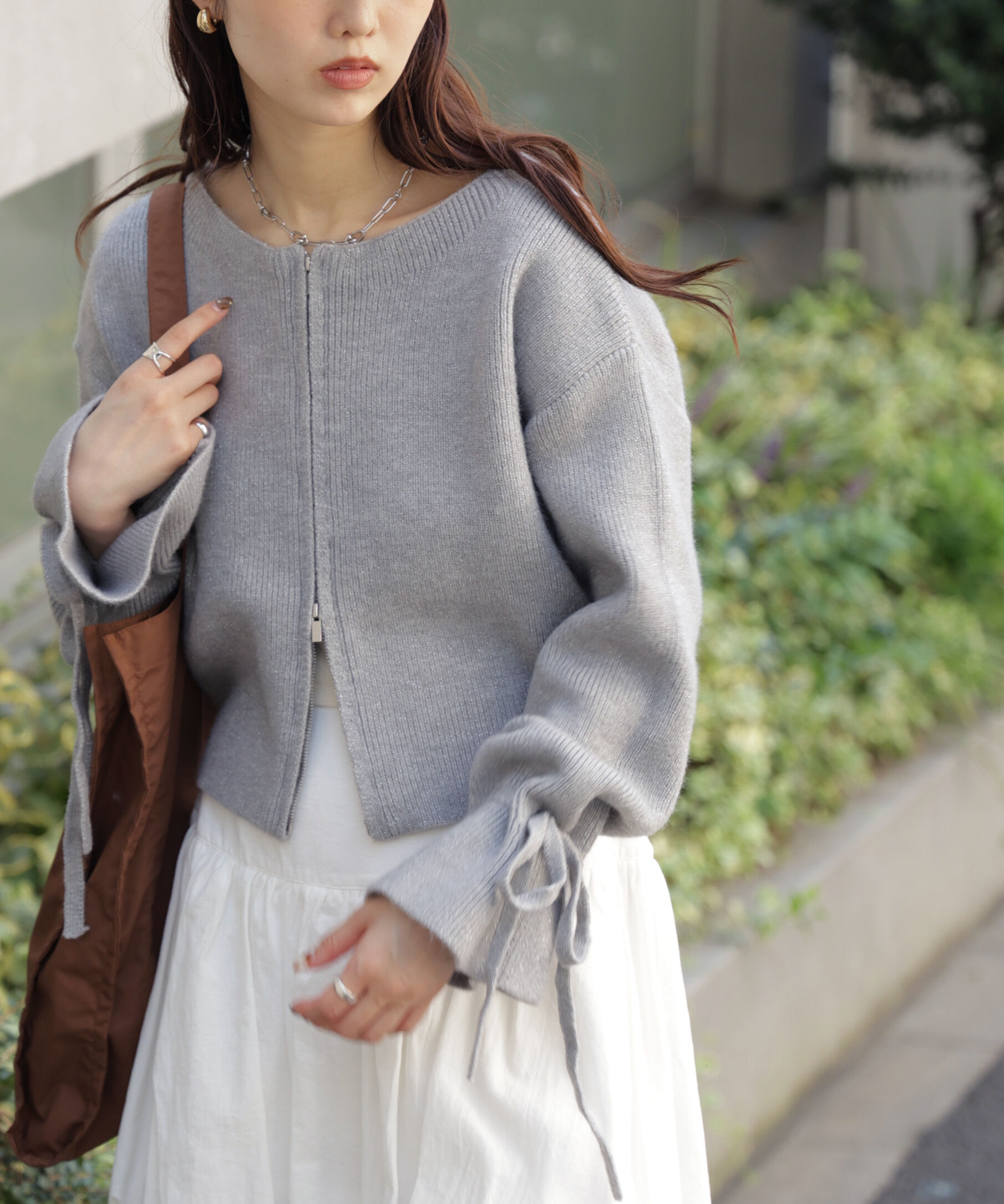  「ダブルジップキャンディスリーブカーディガン」|ニット・セーター|