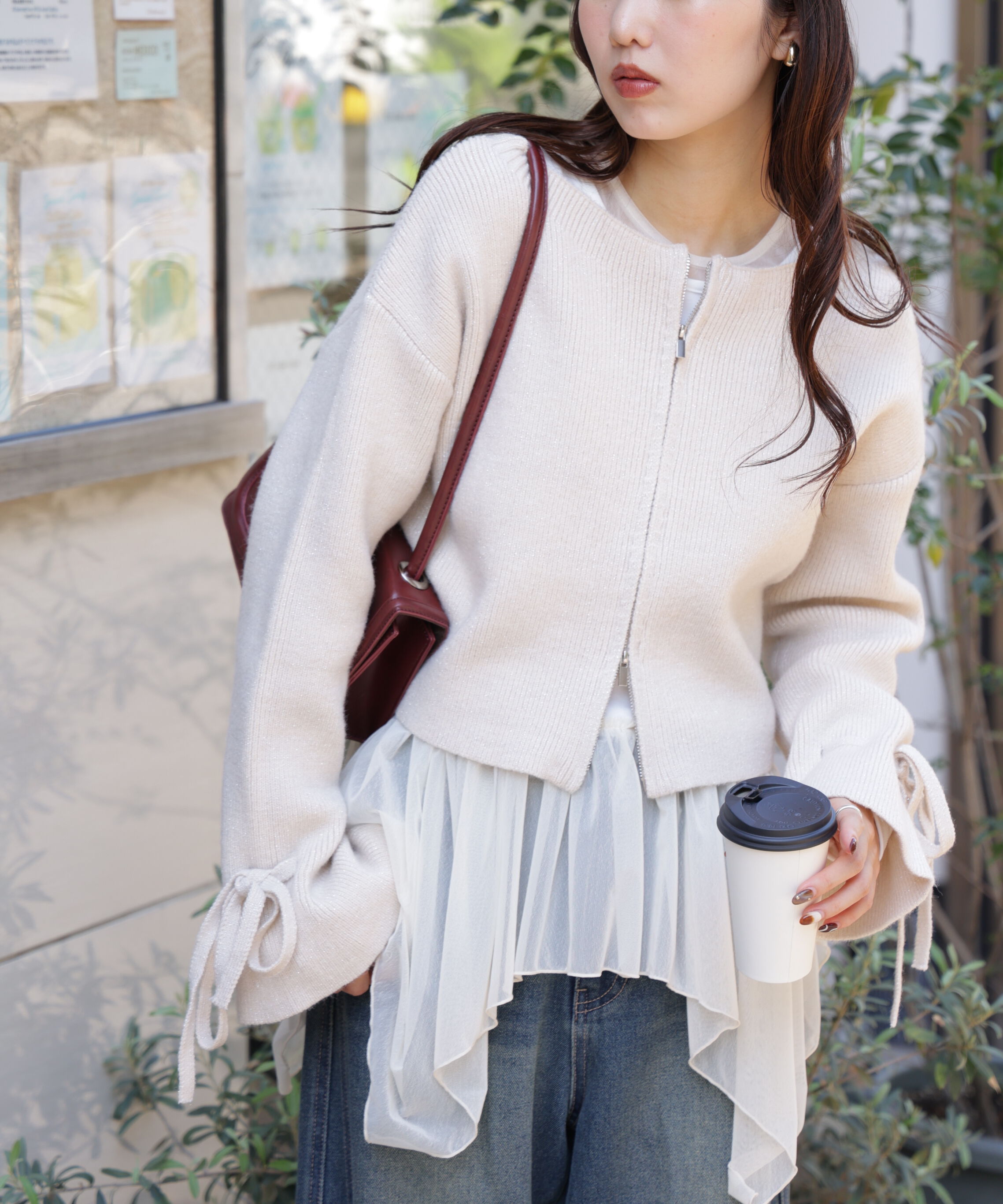  「ダブルジップキャンディスリーブカーディガン」|ニット・セーター|