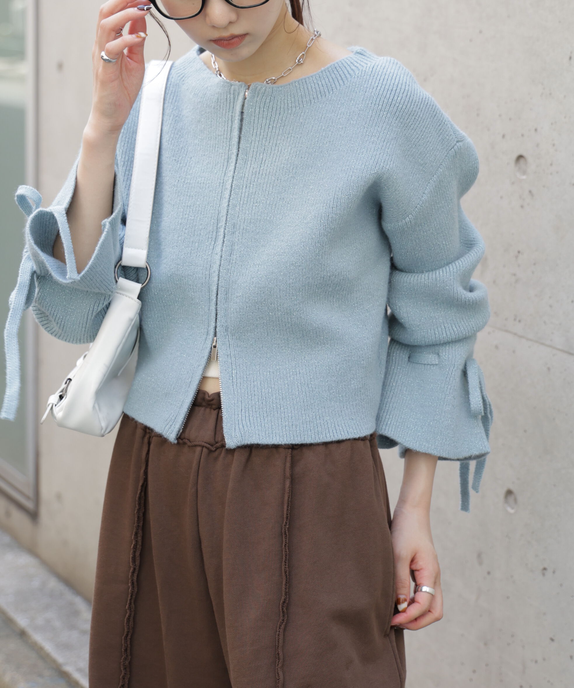  「ダブルジップキャンディスリーブカーディガン」|ニット・セーター|