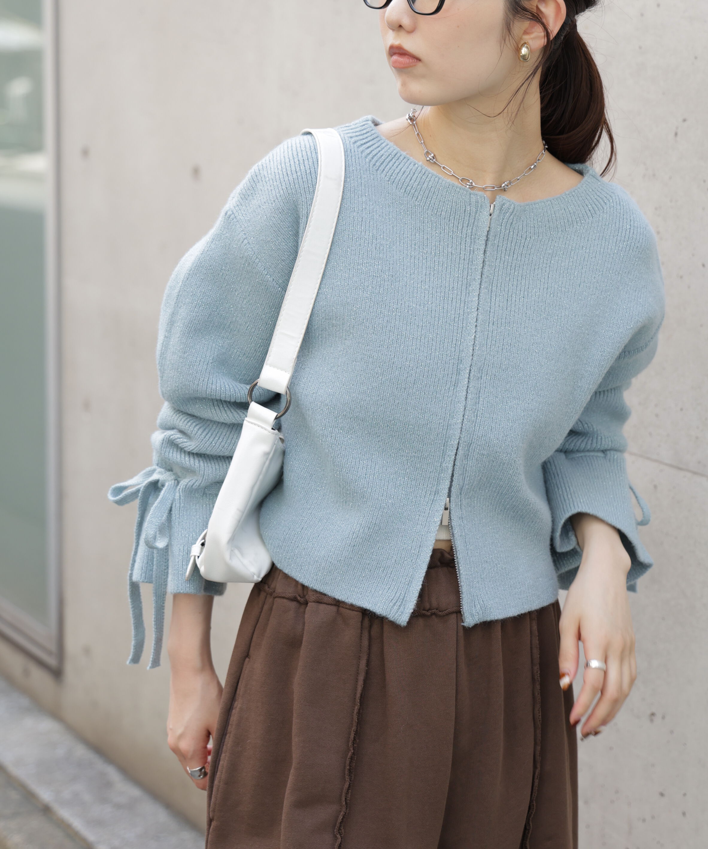  「ダブルジップキャンディスリーブカーディガン」|ニット・セーター|