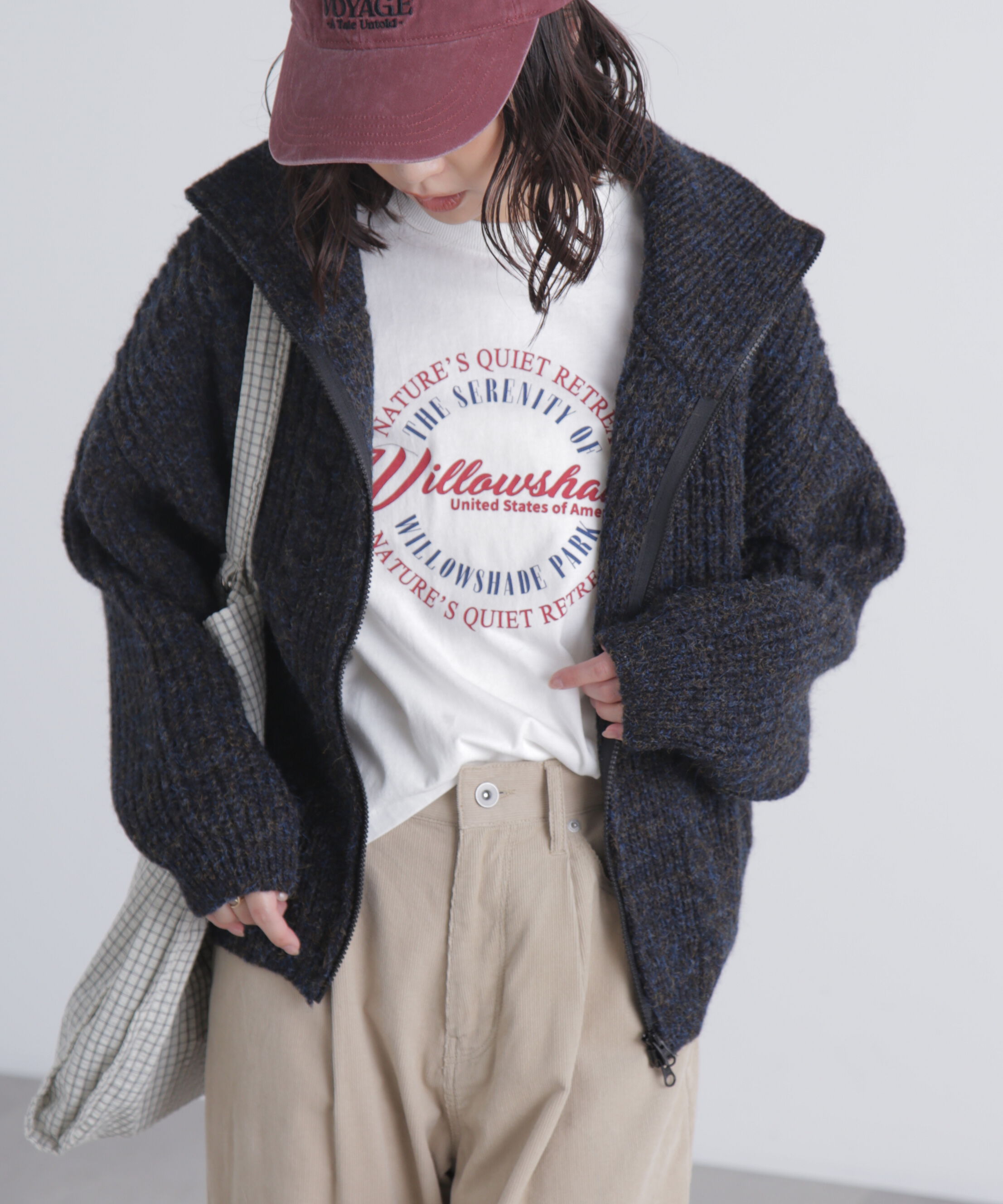  「スタンドネックショート丈ジップニットブルゾン」|ブルゾン・スタジャン|