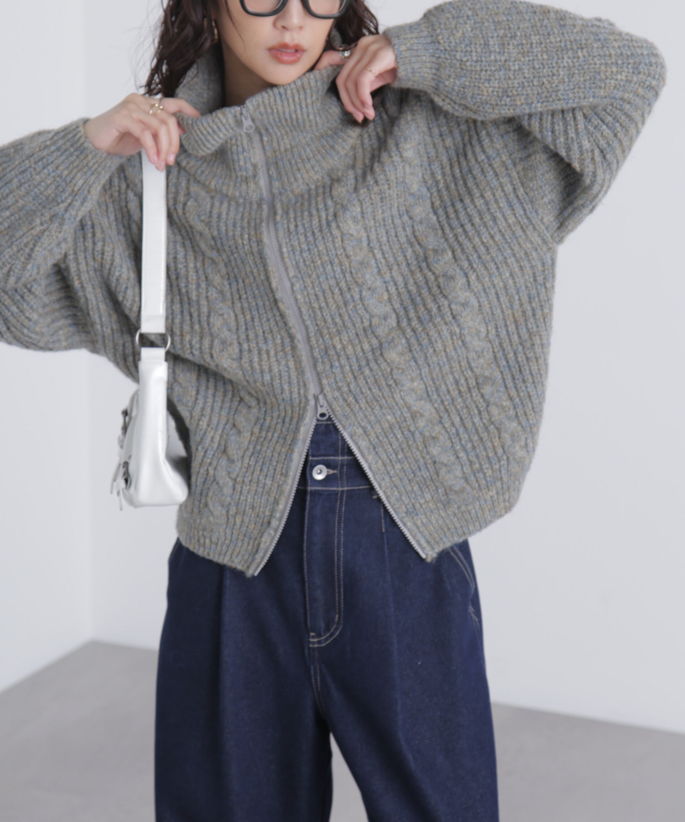  「スタンドネックショート丈ジップニットブルゾン」|ブルゾン・スタジャン|