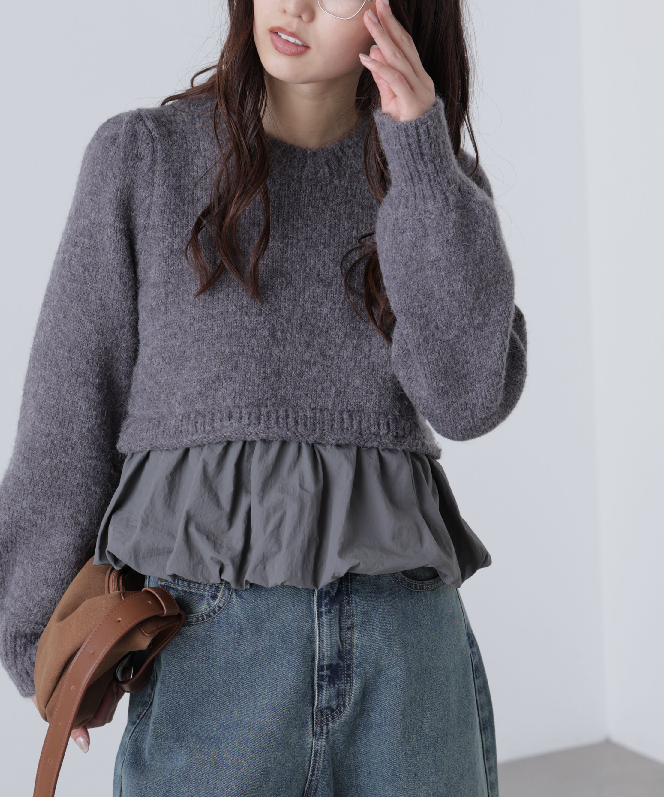  「アルパカ混布帛ドッキングバルーンニット」|ニット・セーター|