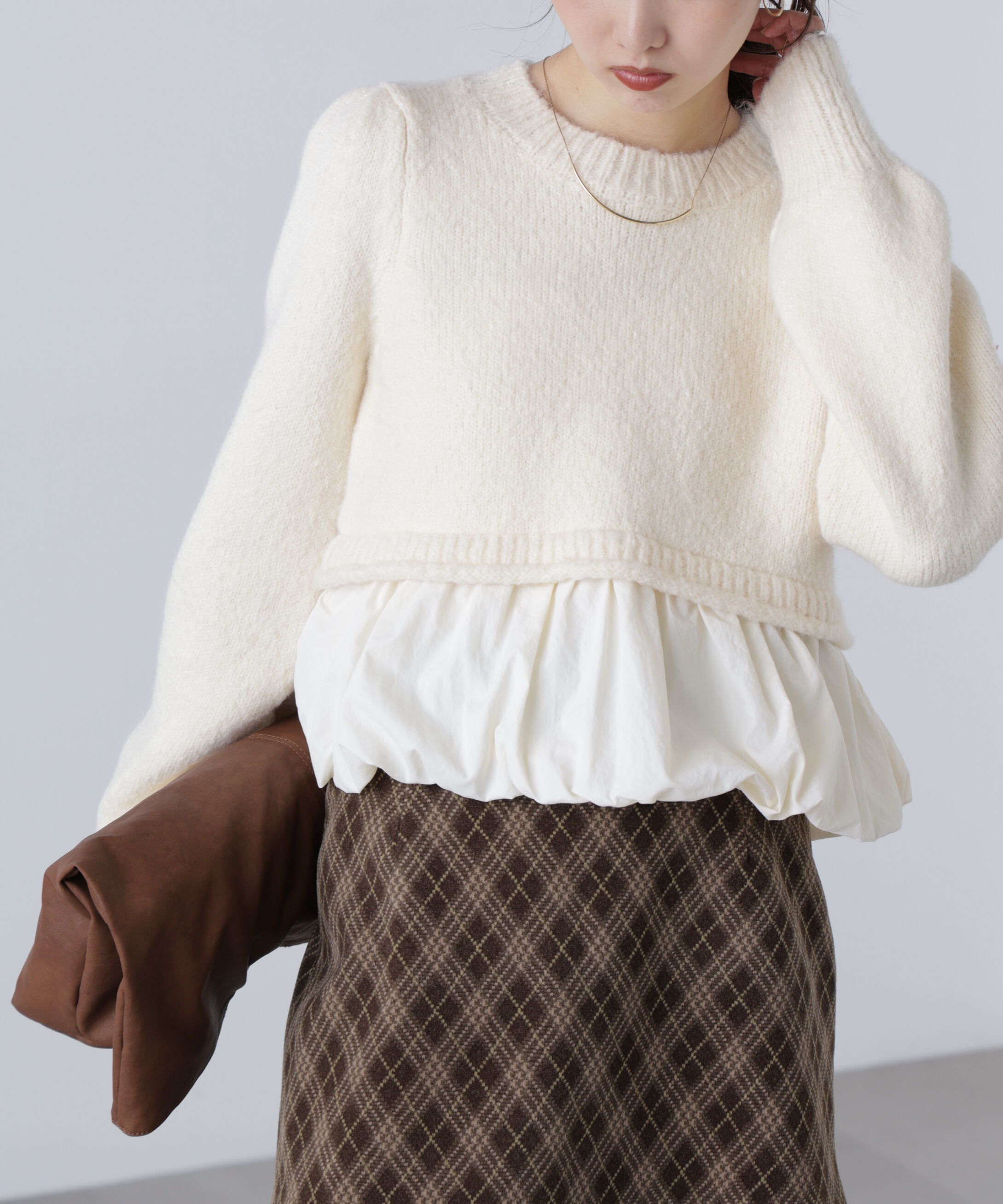  「アルパカ混布帛ドッキングバルーンニット」|ニット・セーター|