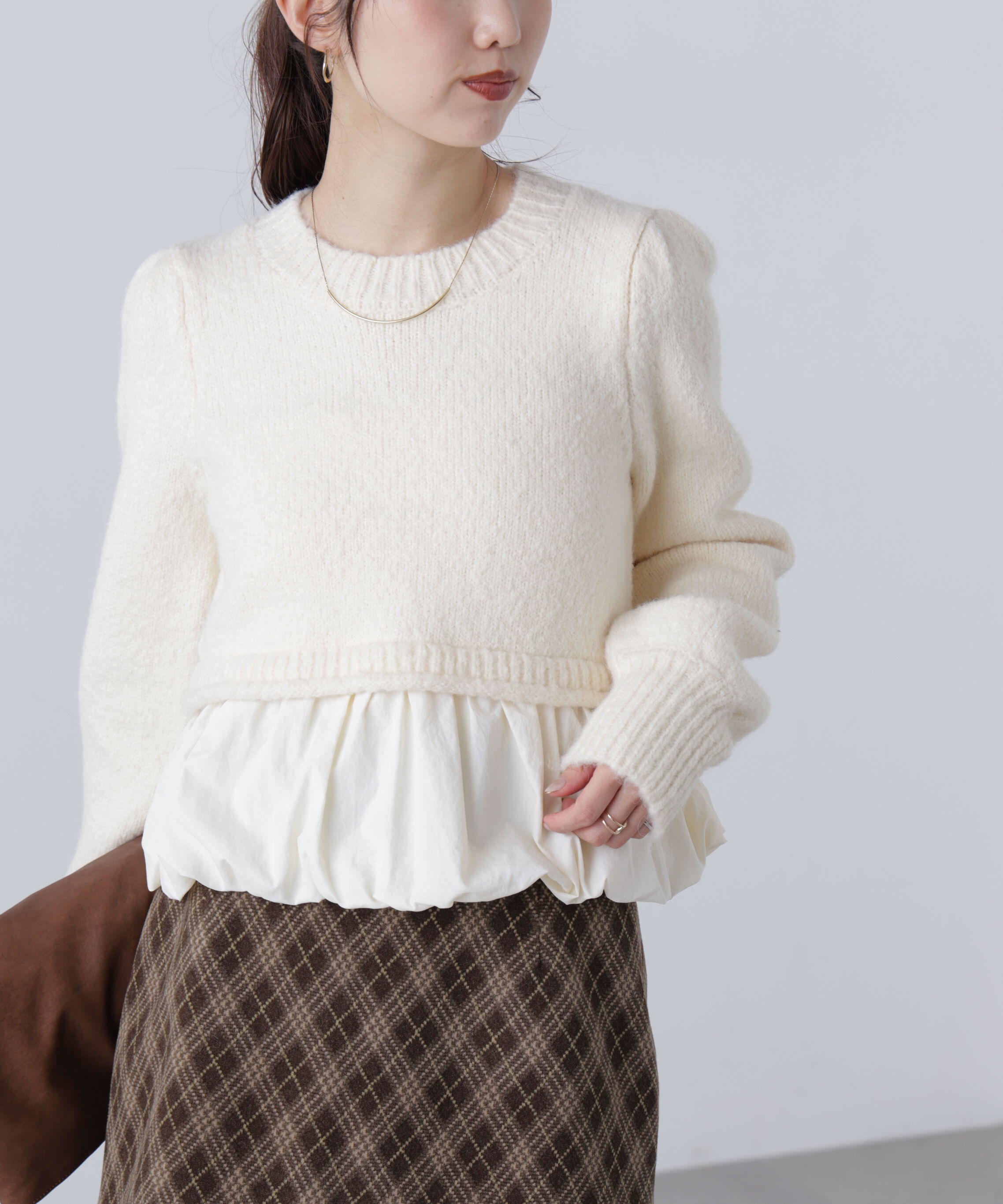  「アルパカ混布帛ドッキングバルーンニット」|ニット・セーター|