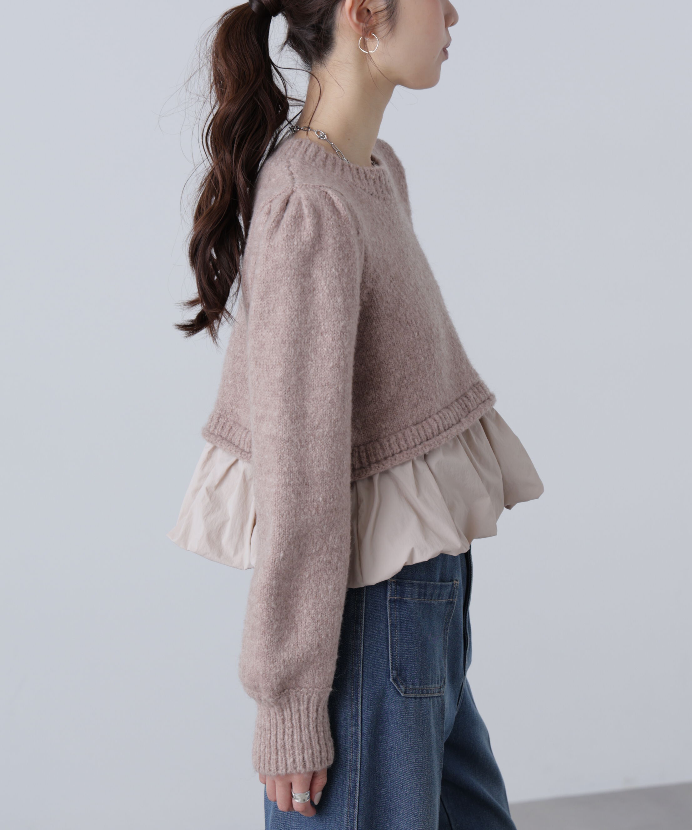 「アルパカ混布帛ドッキングバルーンニット」|ニット・セーター|