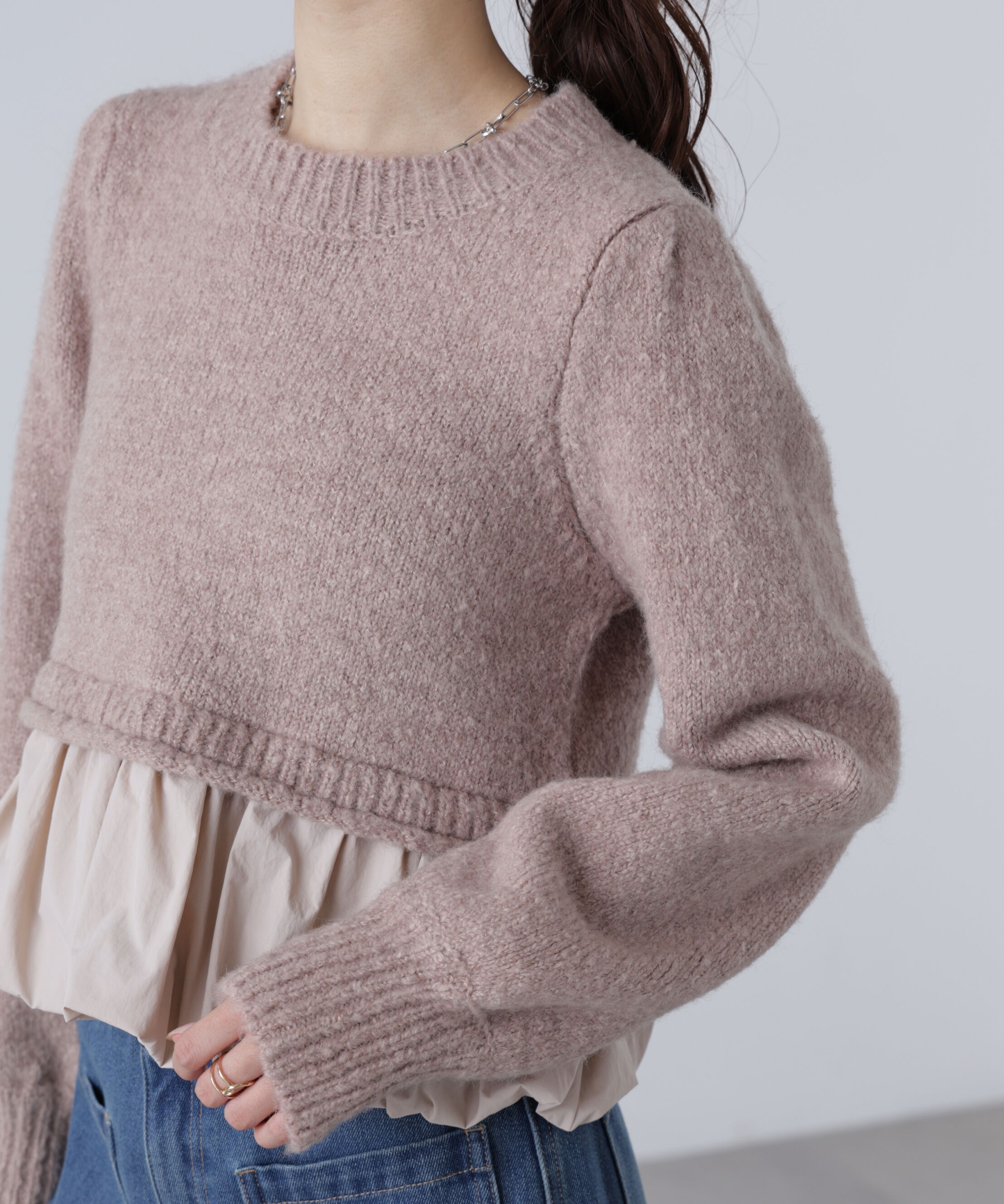  「アルパカ混布帛ドッキングバルーンニット」|ニット・セーター|