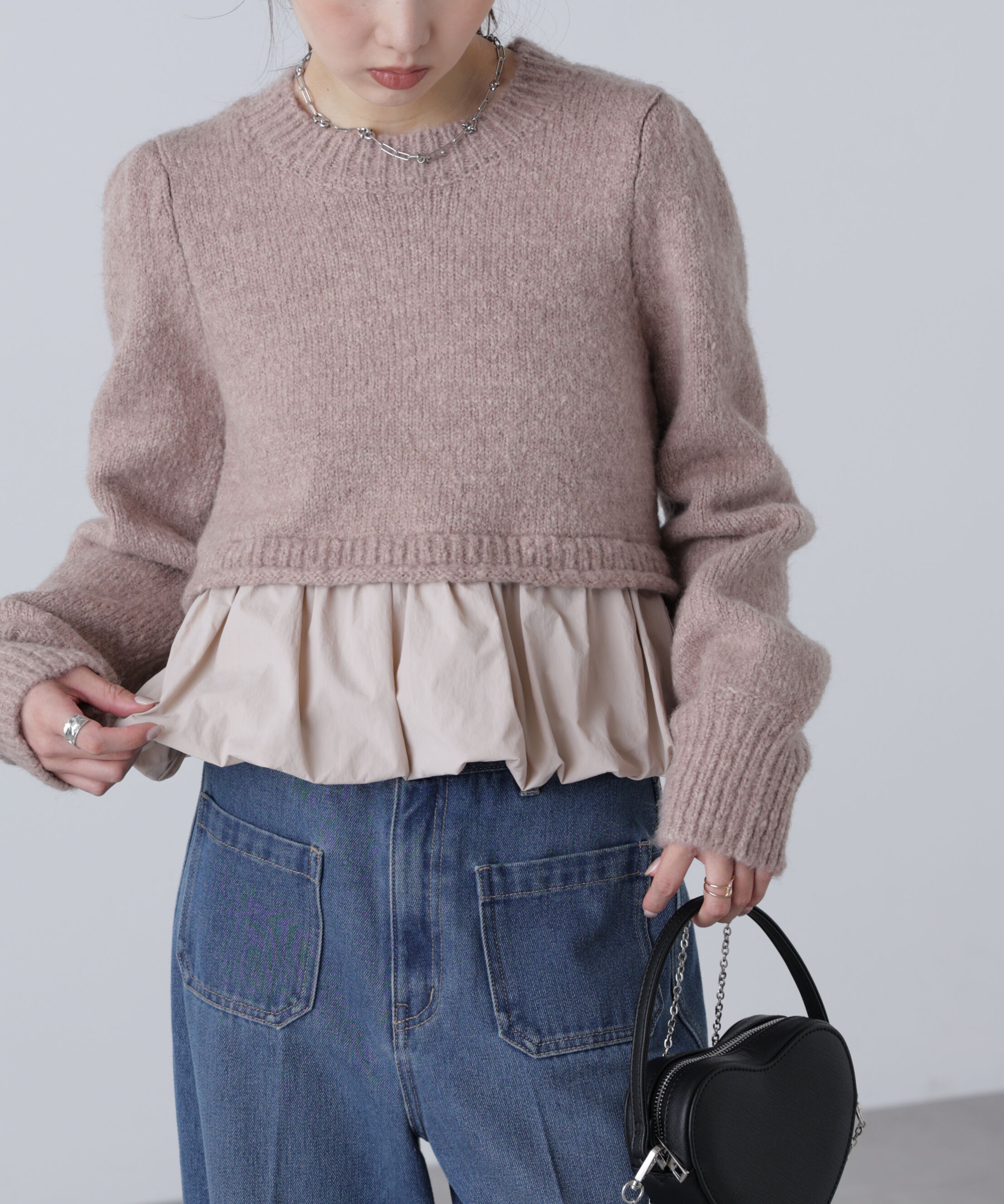  「アルパカ混布帛ドッキングバルーンニット」|ニット・セーター|