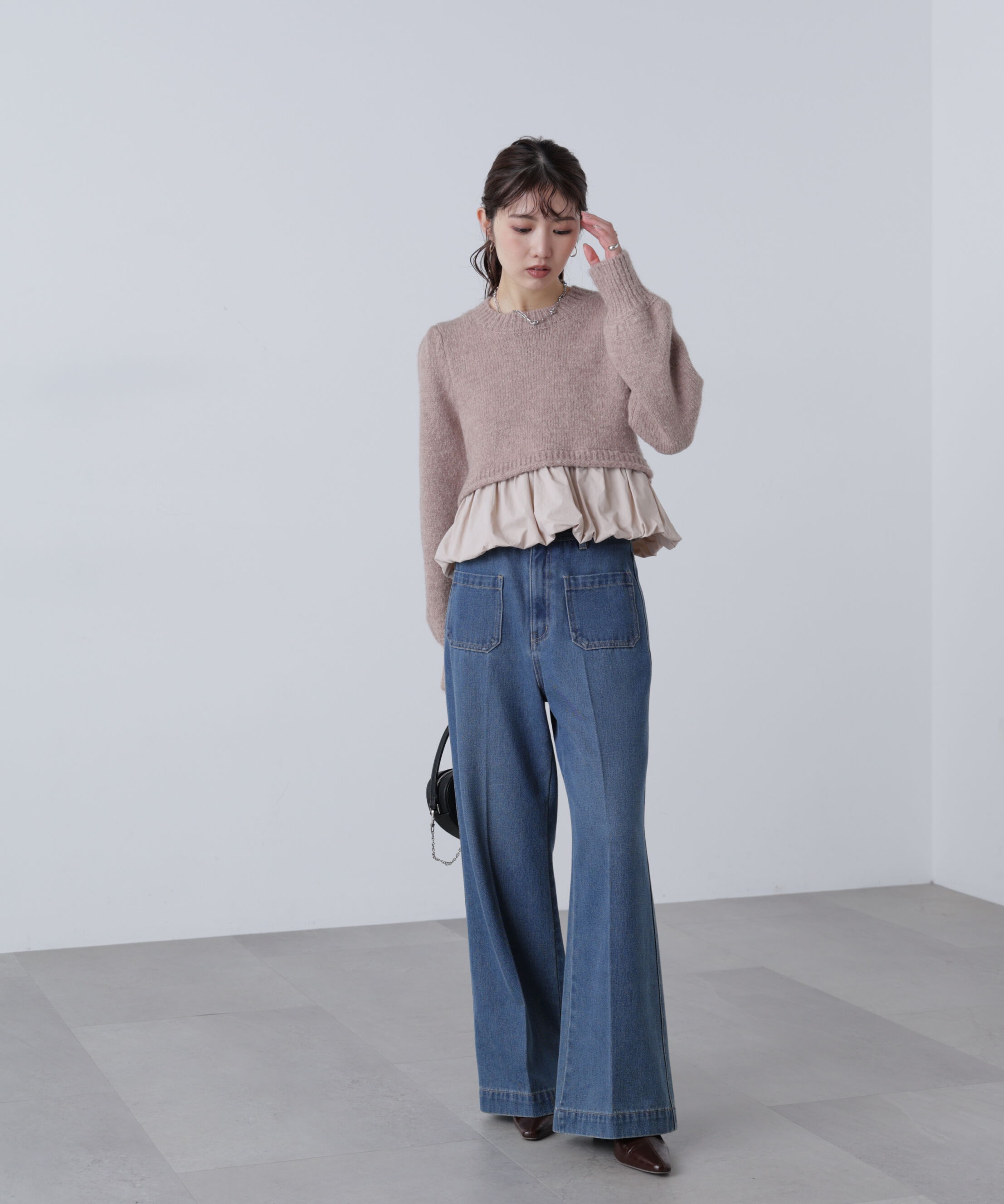  「アルパカ混布帛ドッキングバルーンニット」|ニット・セーター|