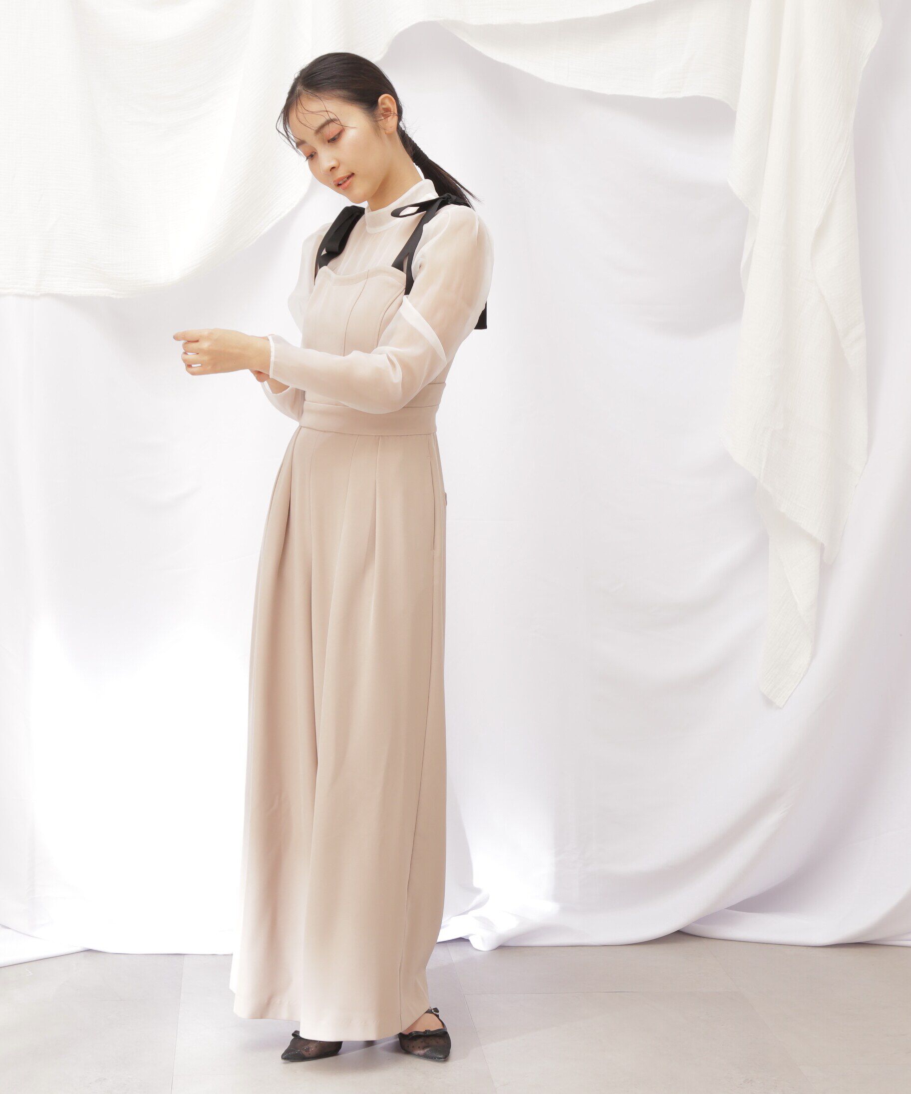  「肩リボンドッキングサロペット」|ワンピース|