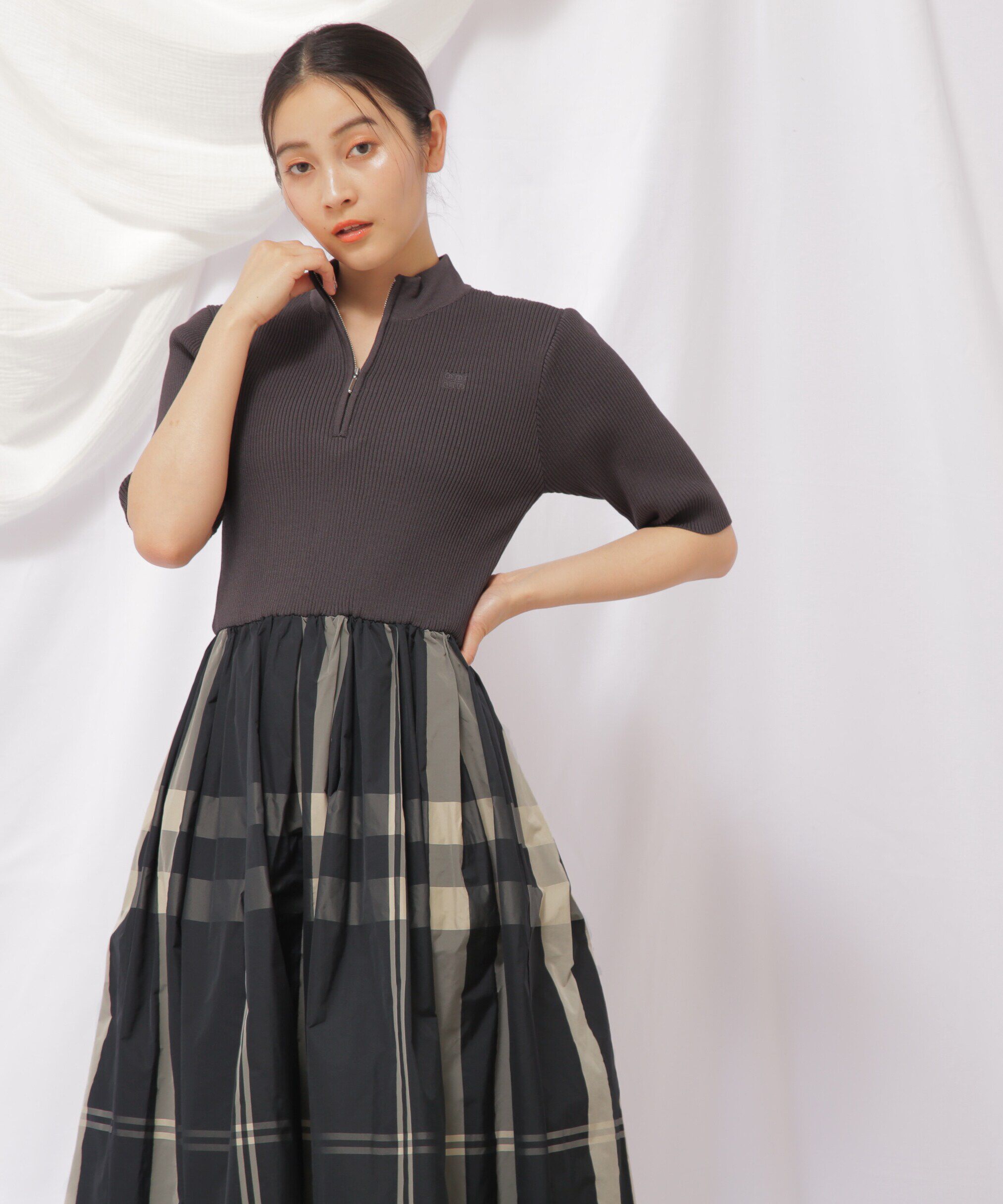  「ハーフジップニットドッキングワンピース」|ワンピース|