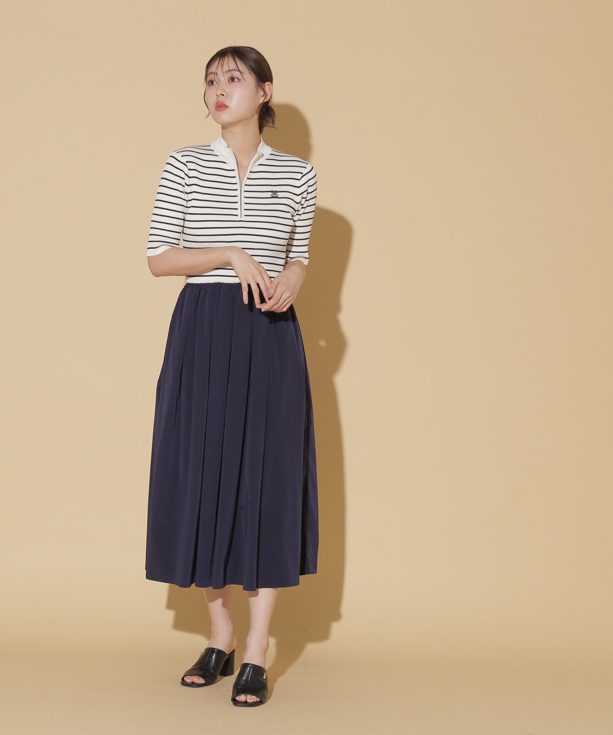  「ハーフジップニットドッキングワンピース」|ワンピース|