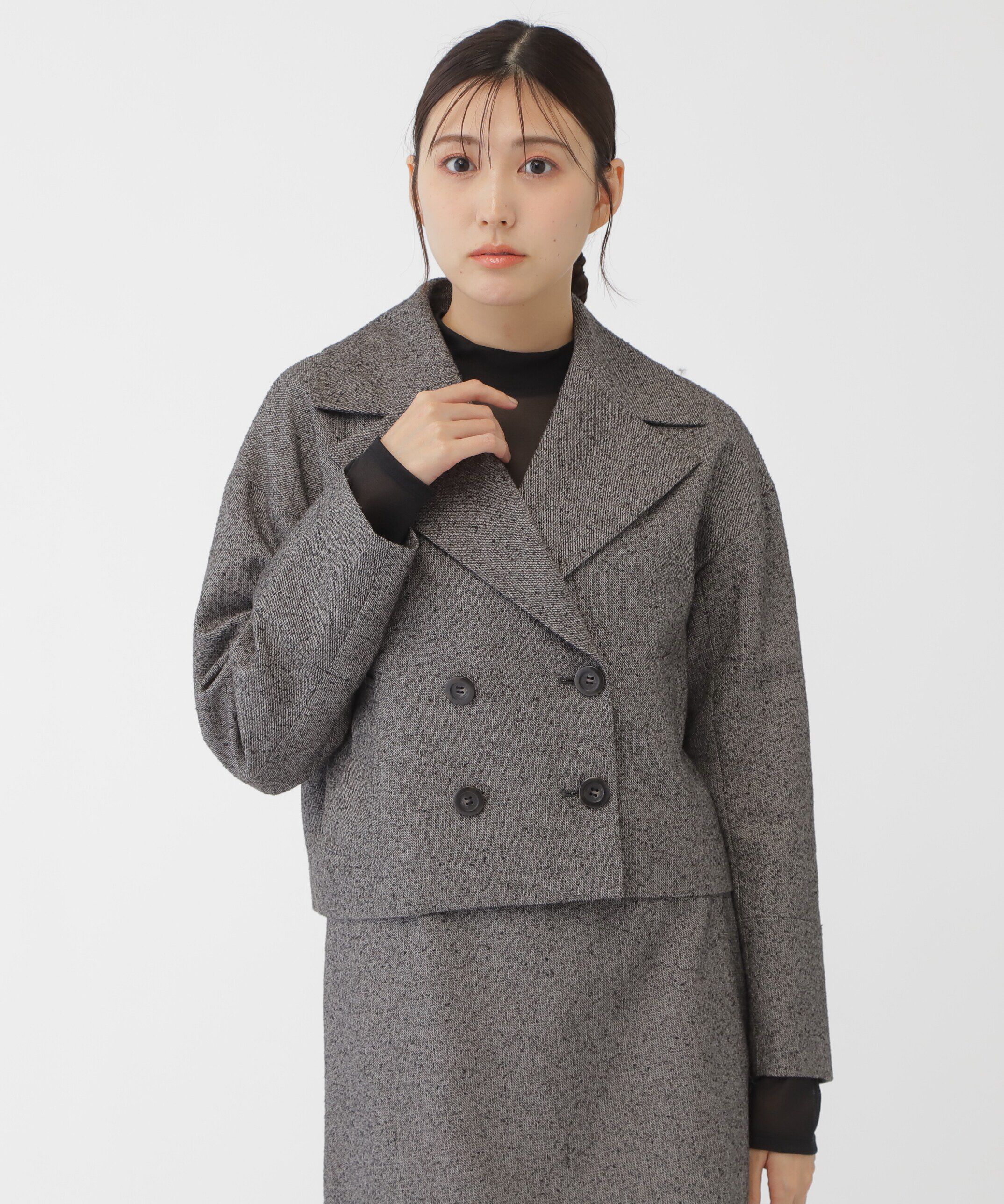  「ネップツイードビッグカラージャケット」|その他|グレー