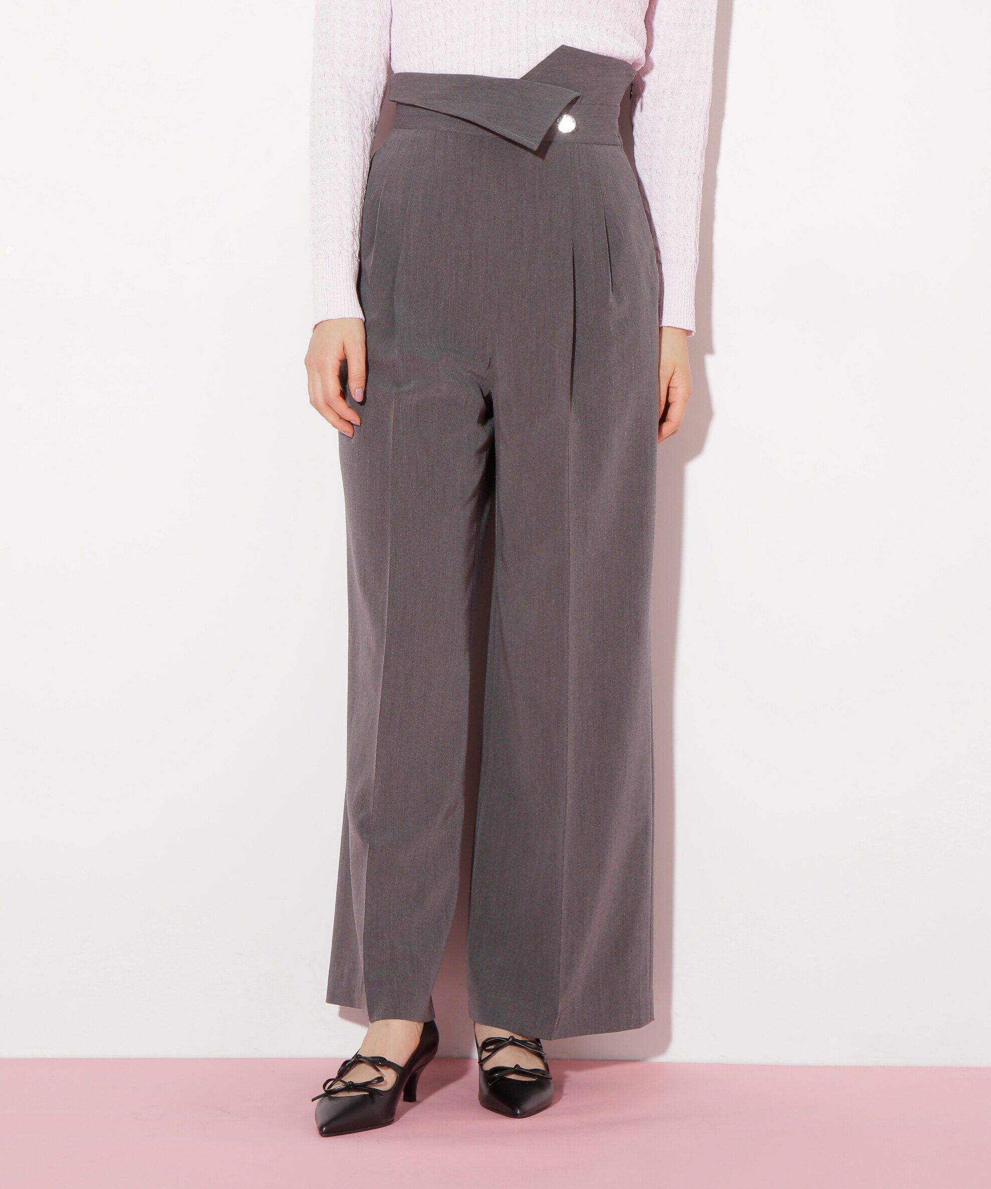 「アシメウエストメタル釦パンツ」|その他|グレー