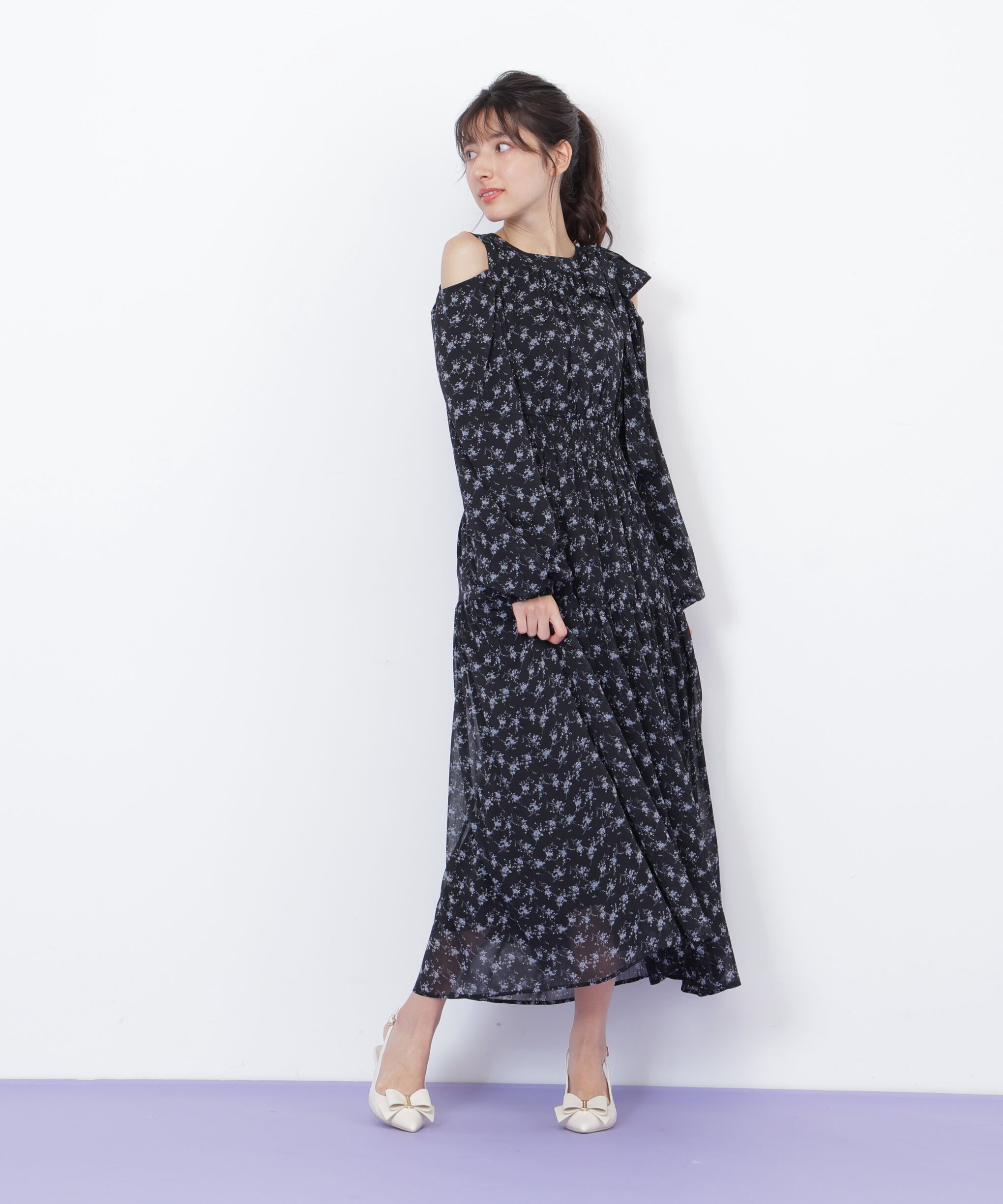  「小花柄ボウタイワンピース」|ワンピース|