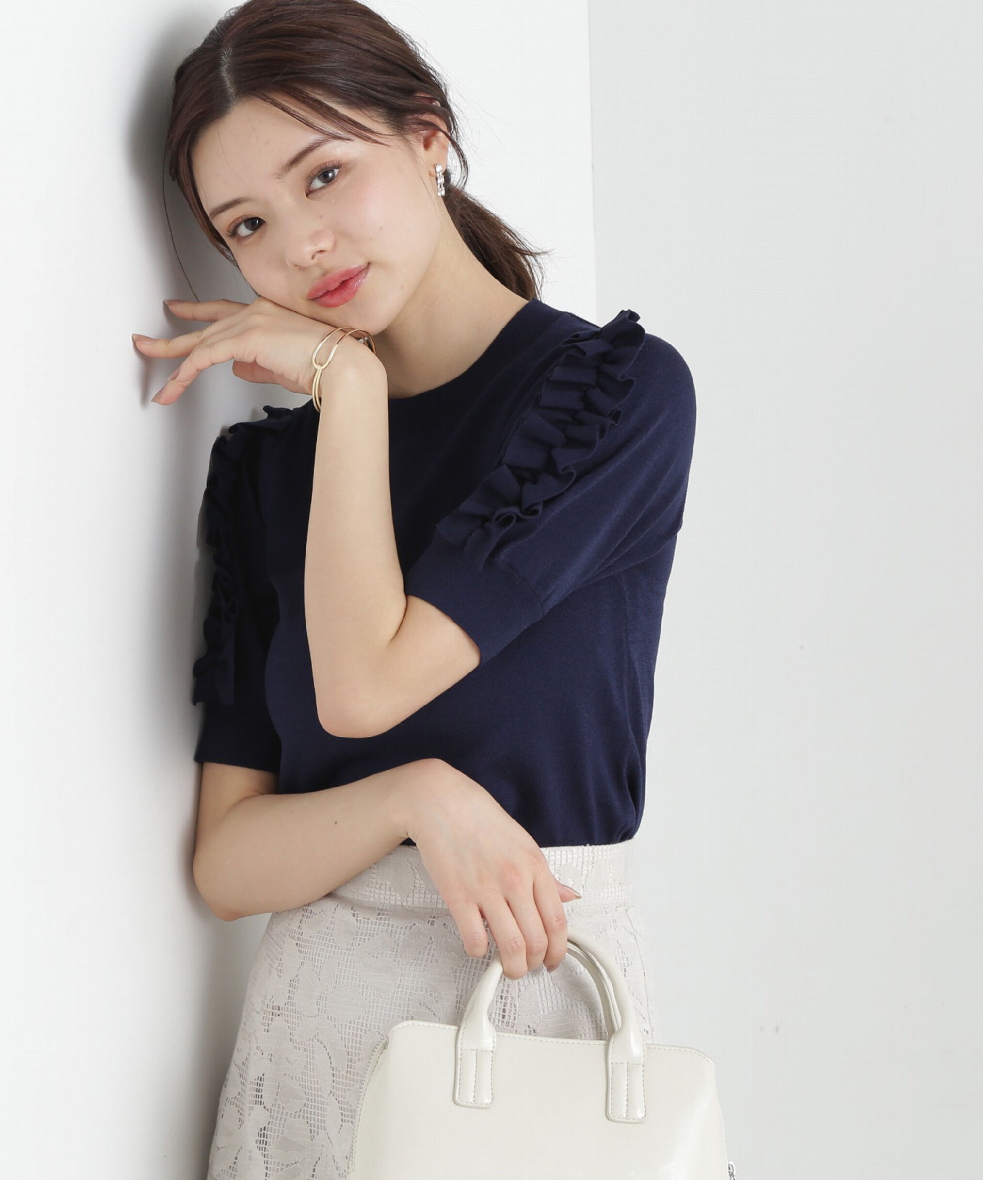 PROPORTION BODY DRESSING「フリルスリーブニット」|ニット・セーター|ネイビー