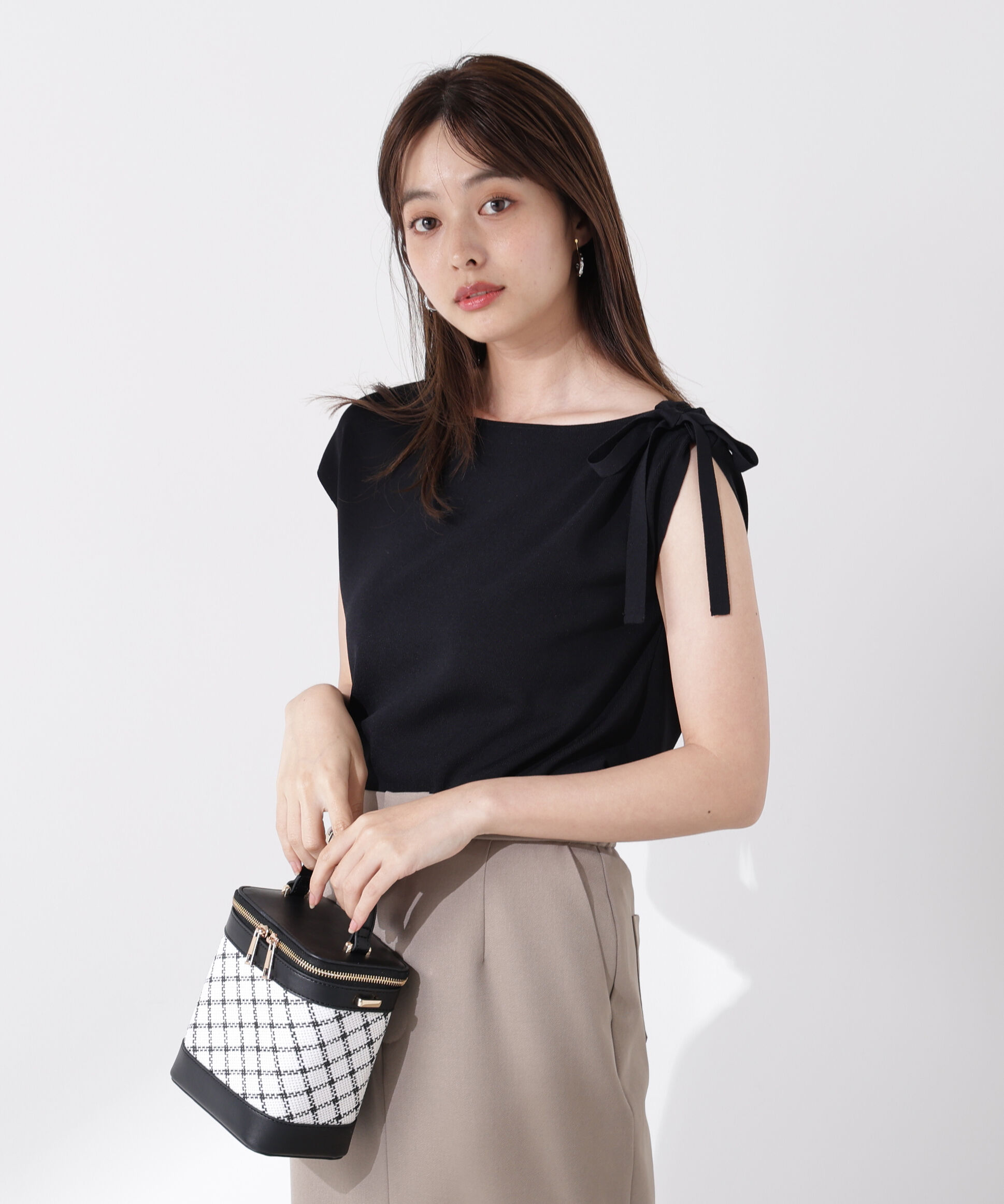 PROPORTION BODY DRESSING「肩リボンアシメニット」|ニット・セーター|ブラック