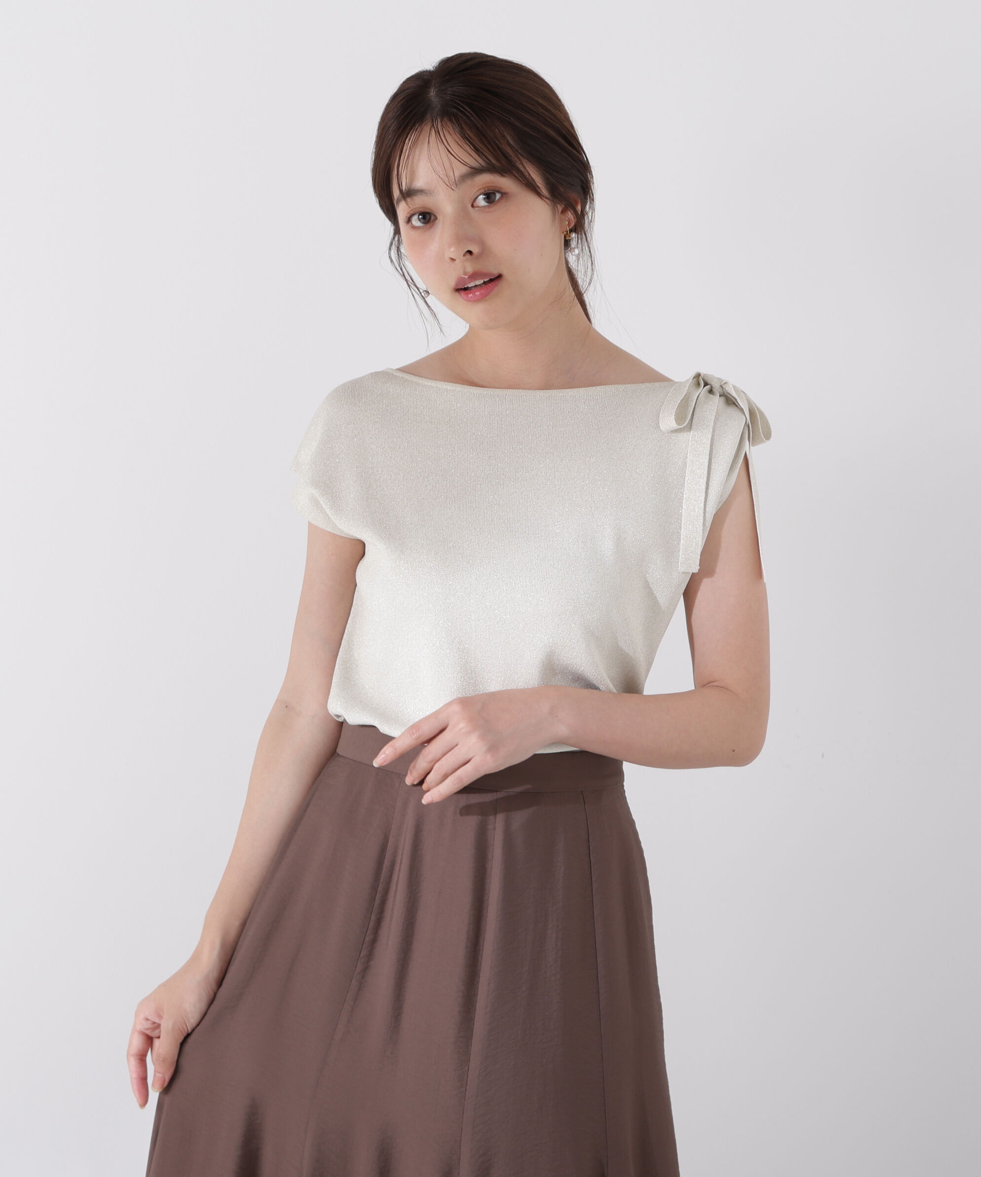 PROPORTION BODY DRESSING「肩リボンアシメニット」|ニット・セーター|ベージュラメ