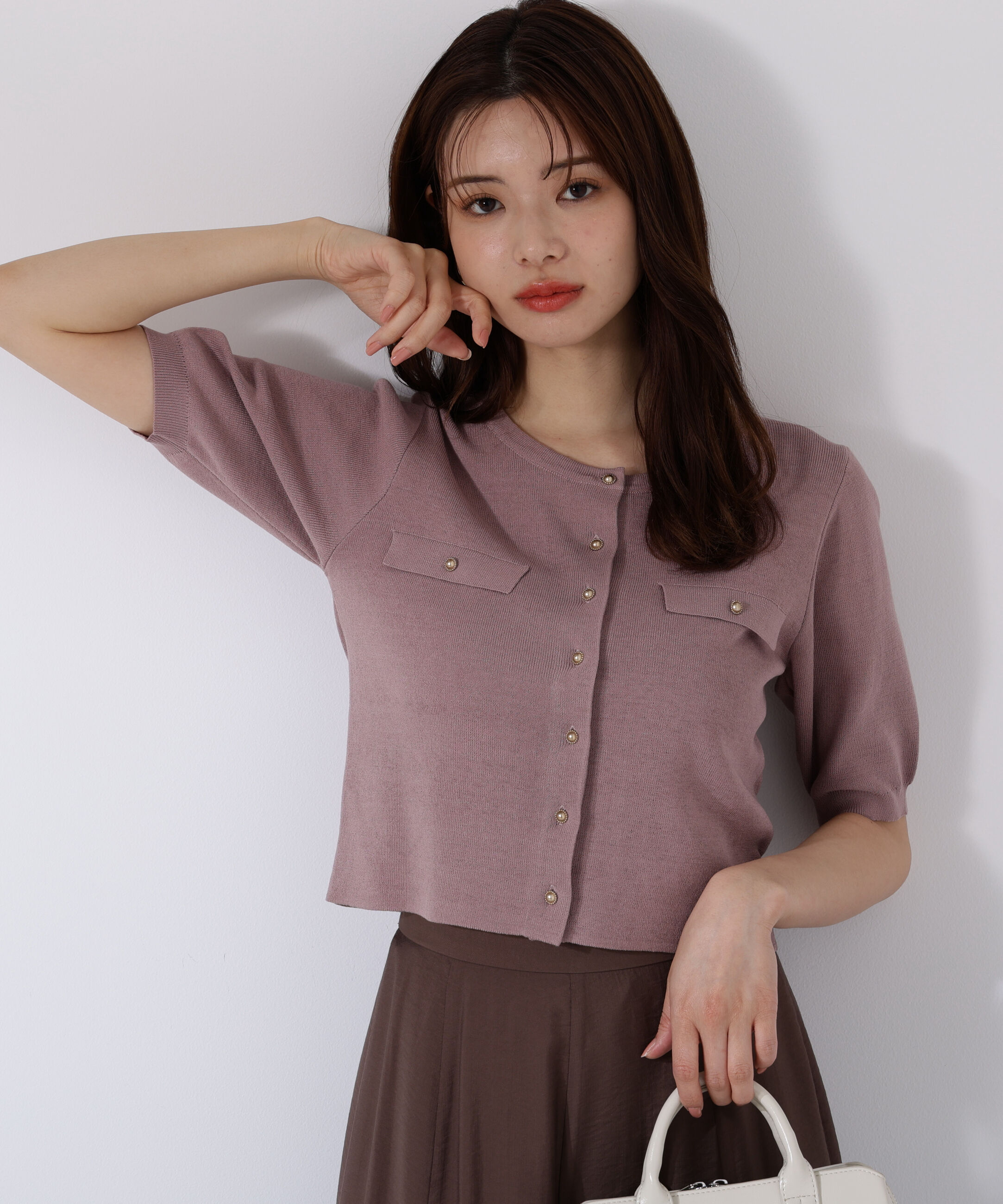 PROPORTION BODY DRESSING「ショート半袖カーディガン」|カーディガン|ピンク