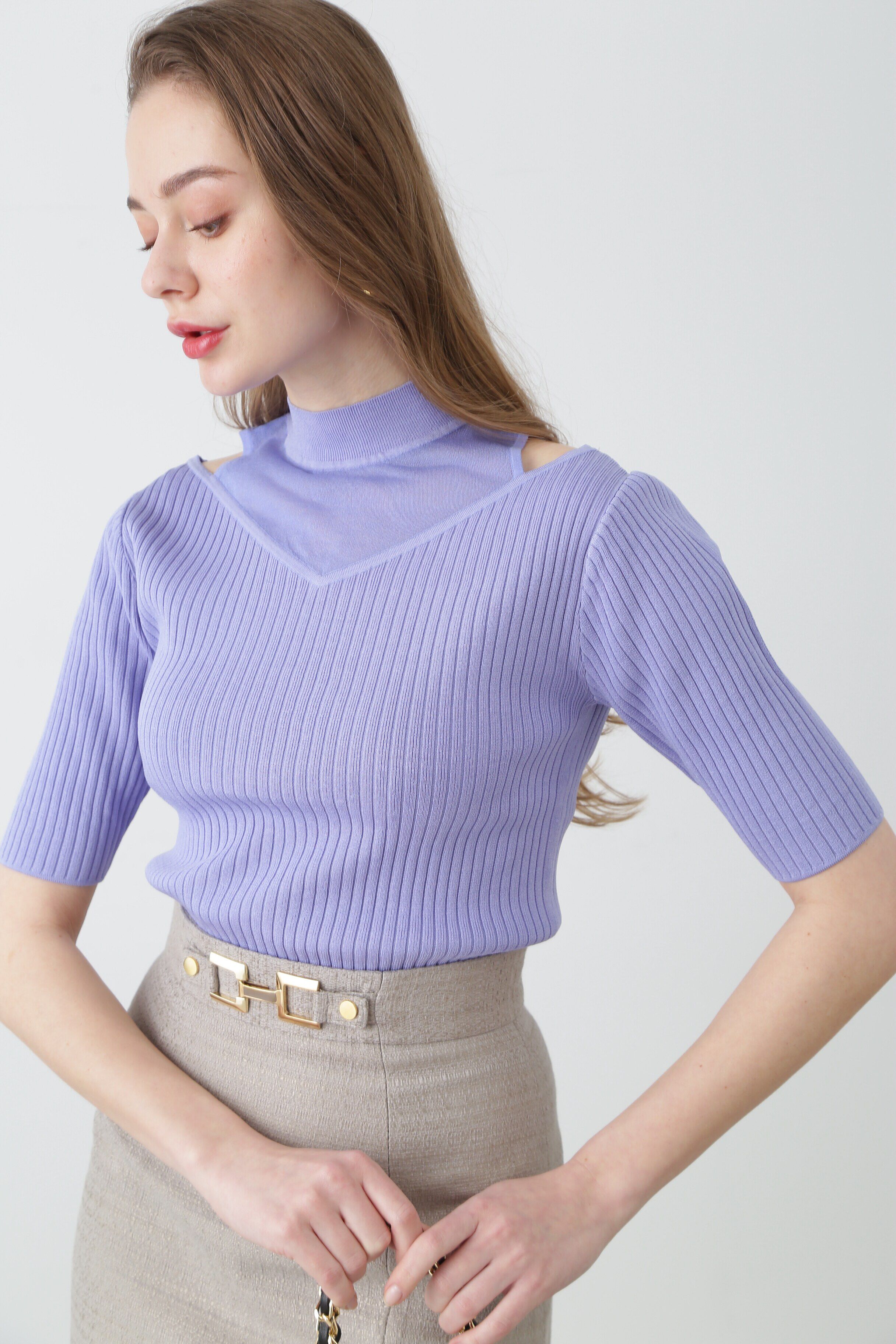  「◆シースルーモックネックニット」|ニット・セーター|ブルー