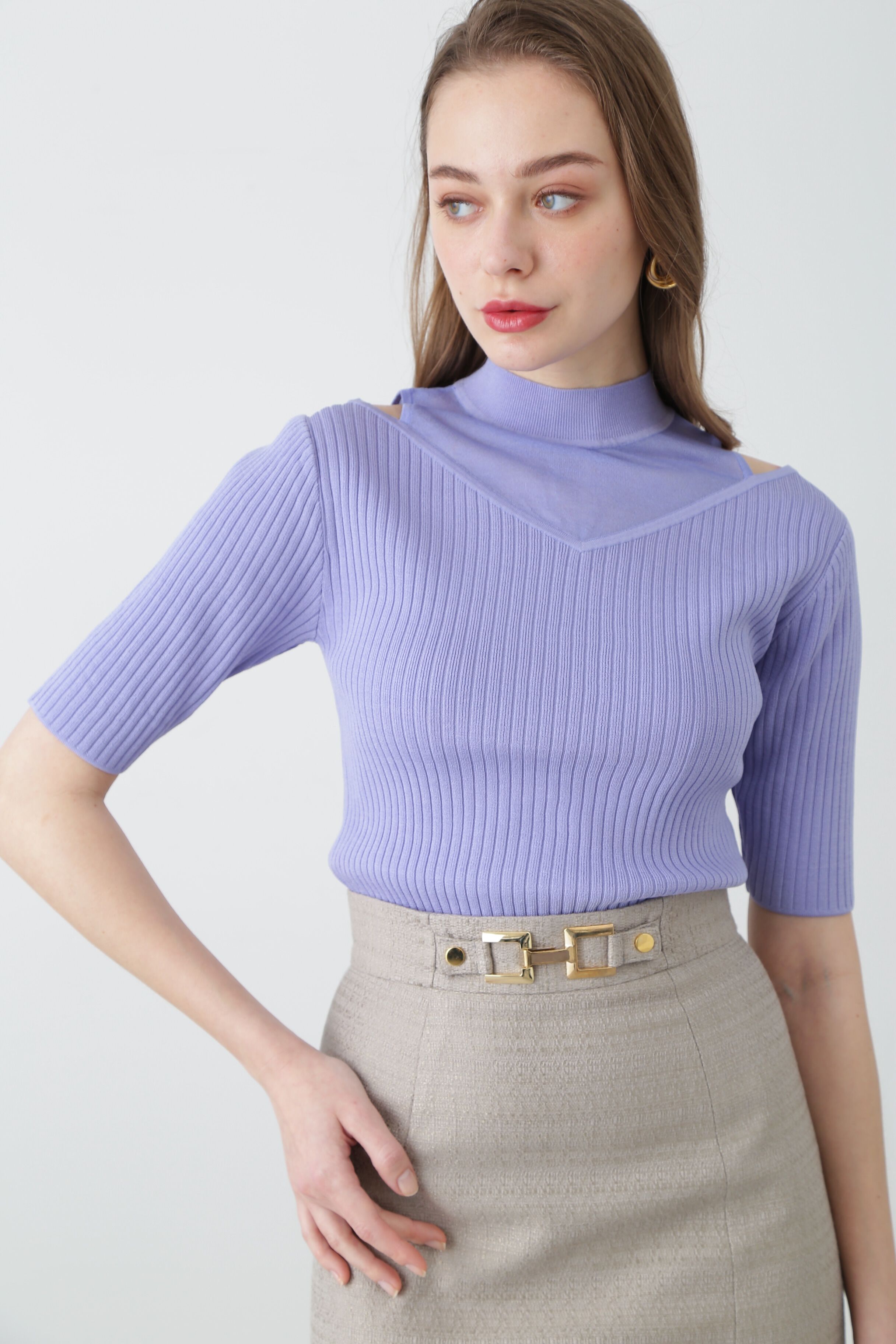  「◆シースルーモックネックニット」|ニット・セーター|